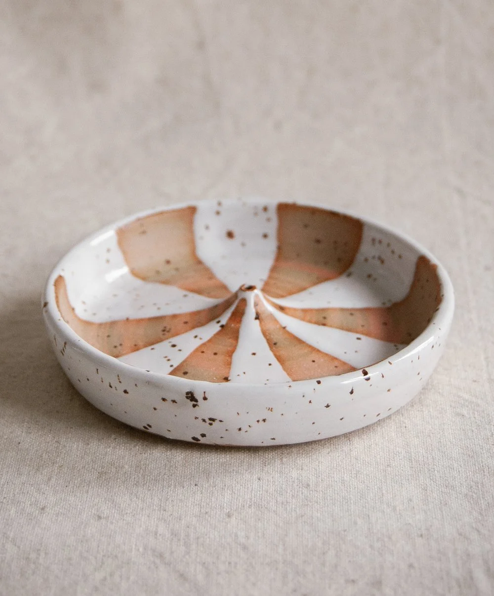 Incense holder, spotted / pink clay with white glaze