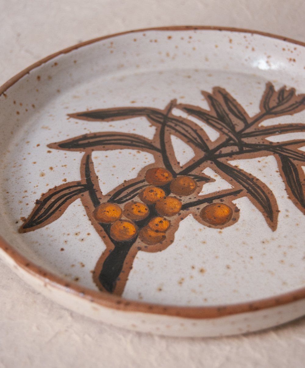 'Sea Buckthorn' illustrated plate, stoneware