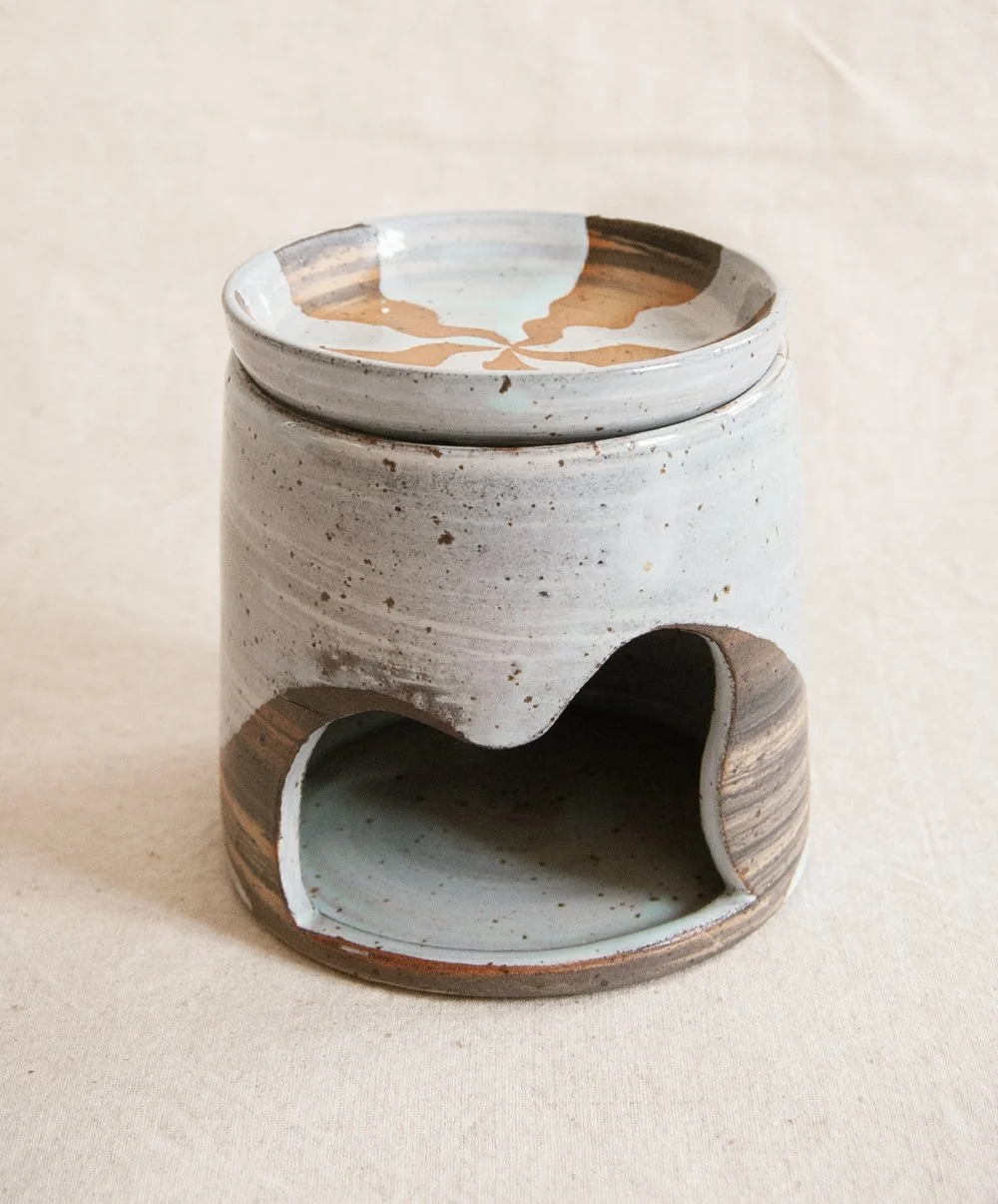 Oil burner, black / spotted clay with turquoise glaze