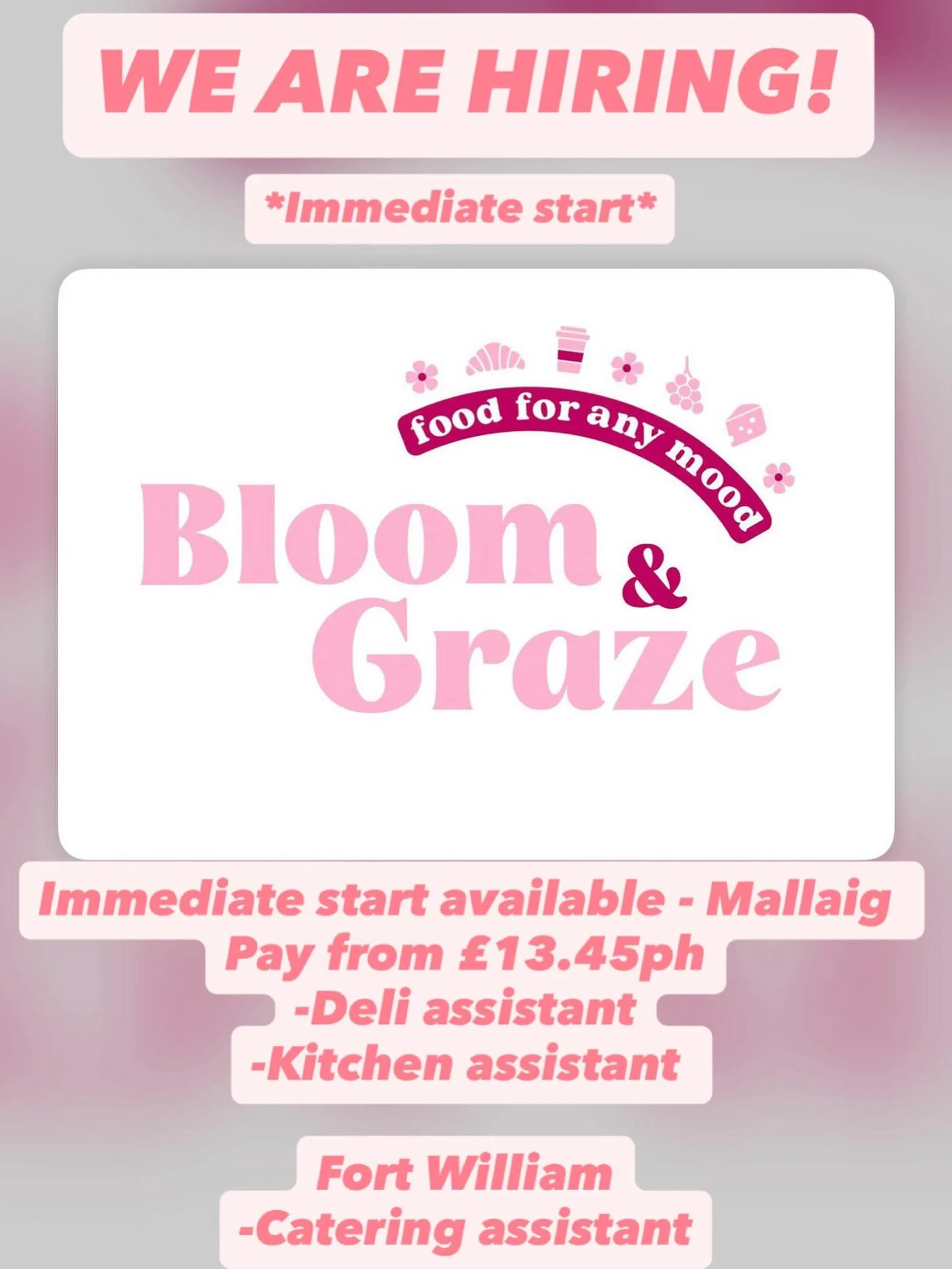 Come work with us 🌸

We are seeking part time &amp; full time members to join our team within Mallaig &amp; Fort William within multiple roles. 

Please get in touch if interested or even give this a share to show friends that may be looking 😁🤞🏻
