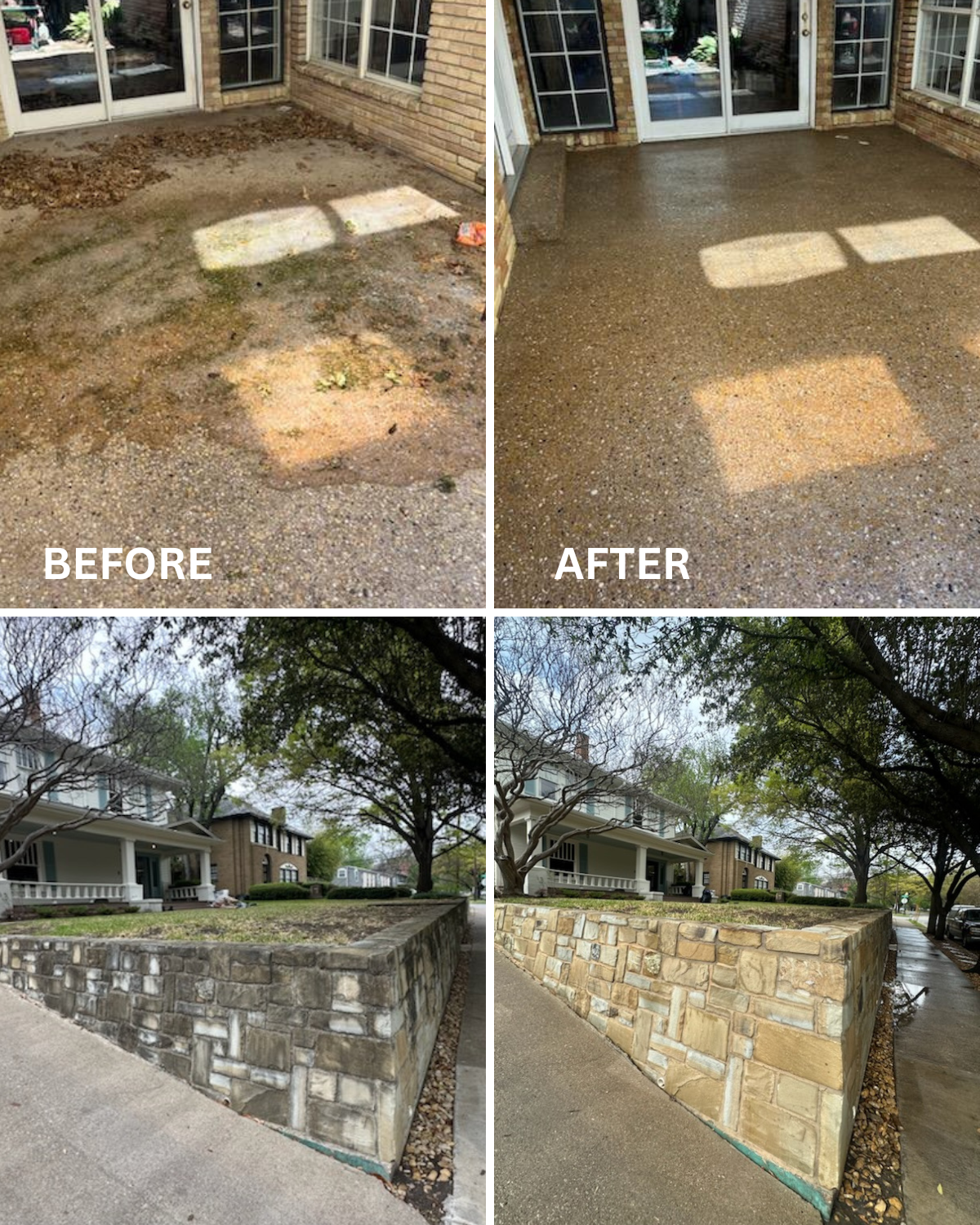 Deep staining on patio and retaining wall in North Dallas