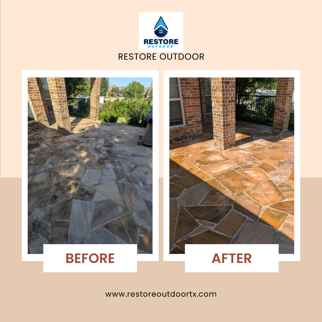 Flagstone Patio soft wash cleaning