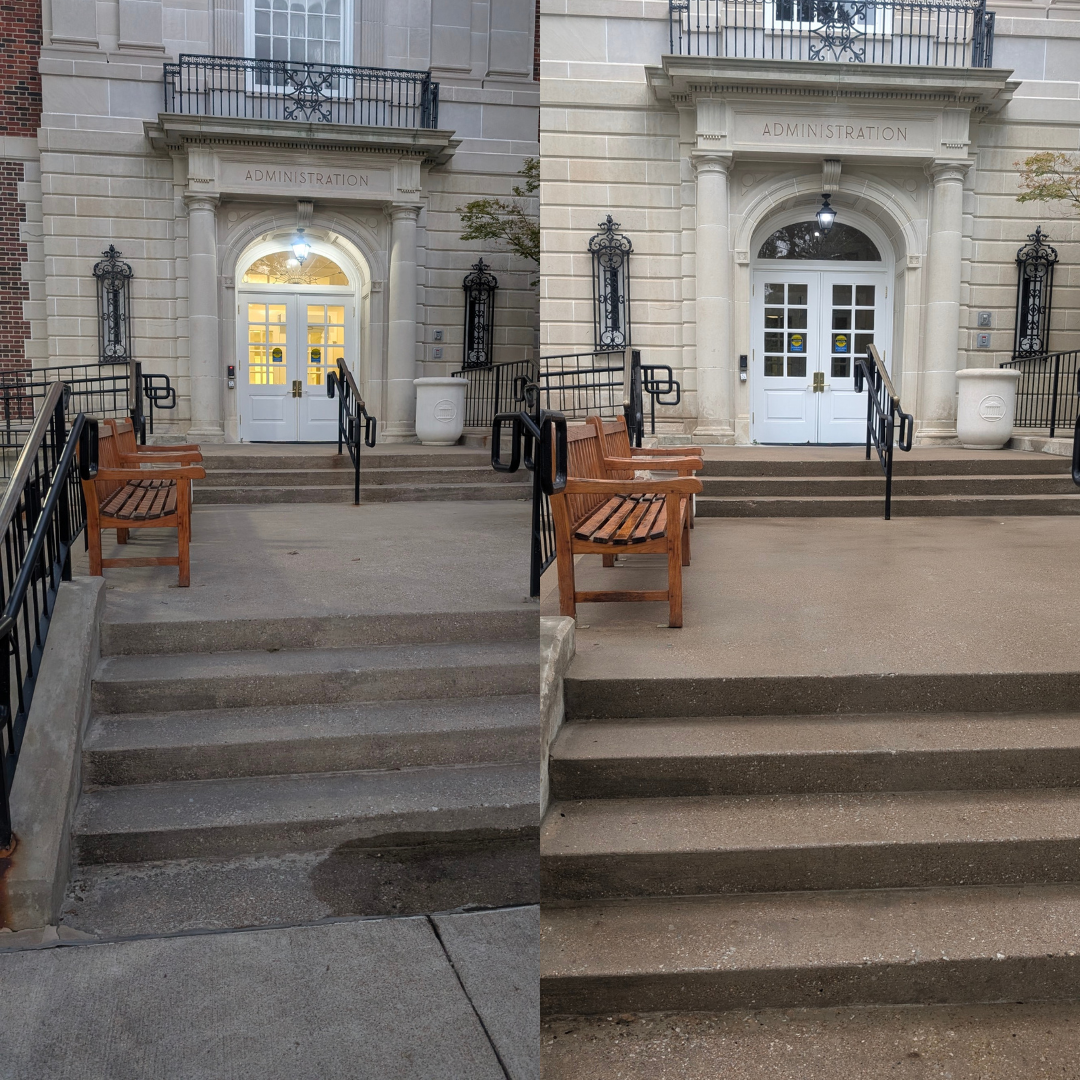 Municipal stairway cleaning and limestone administrative building cleaning at SMU