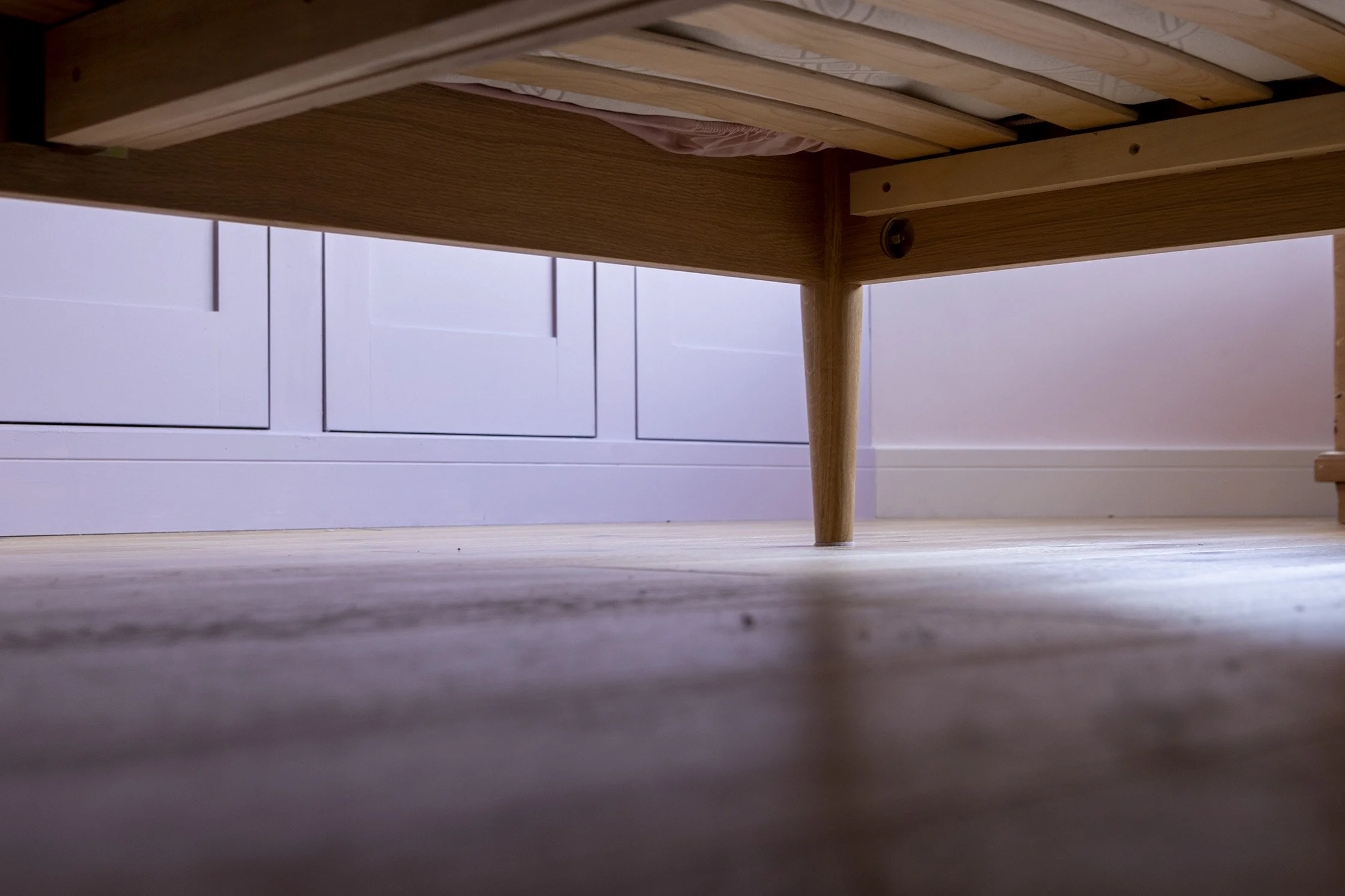 Orla, 8: Under the bed is her safe happy space, she loves to pretend to sneeze under there so she could be dropping hints for me to hoover more often.