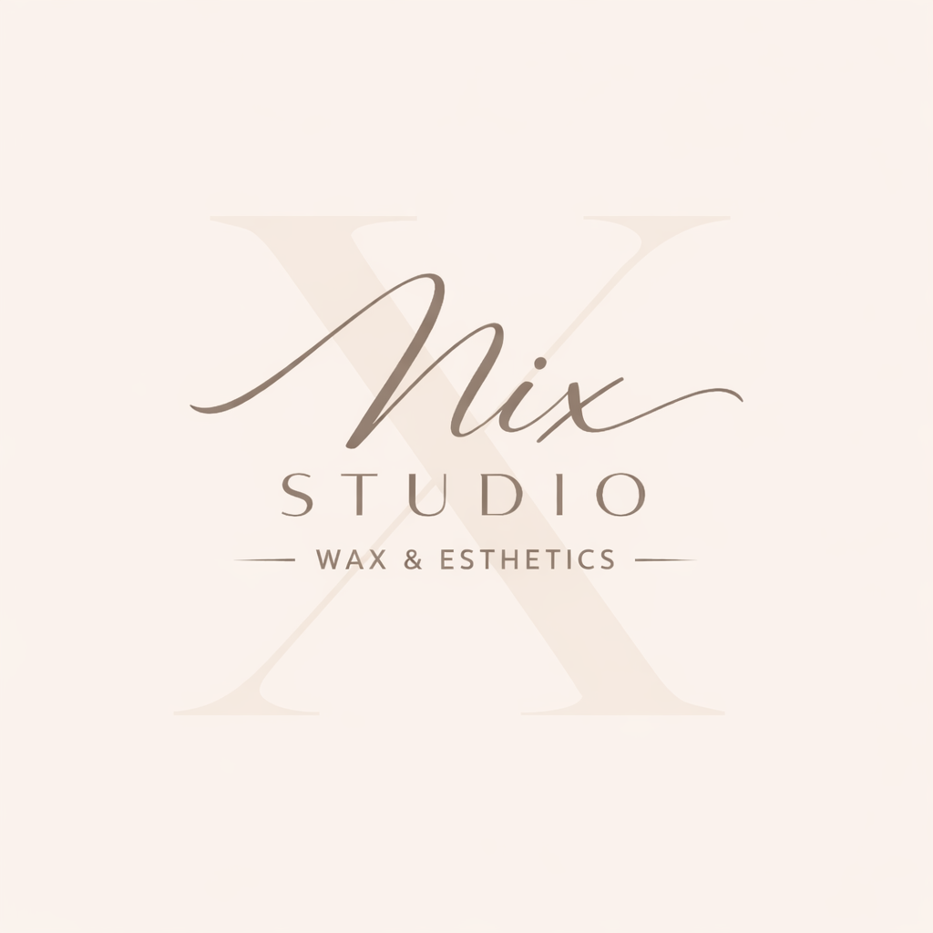Logo for Mix Studio Wax & Esthetics with cursive and modern fonts in beige tones.