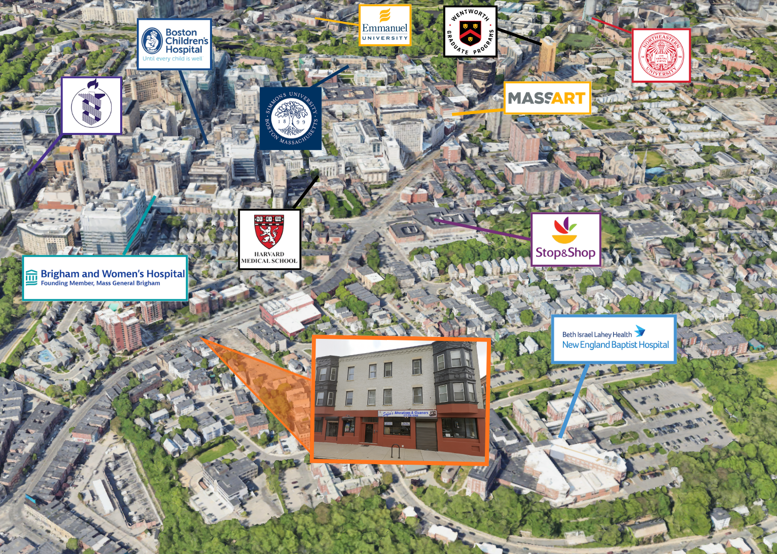 aerial photo of Mission Hill highlighting kirsten mceleney's commercial real estate listing