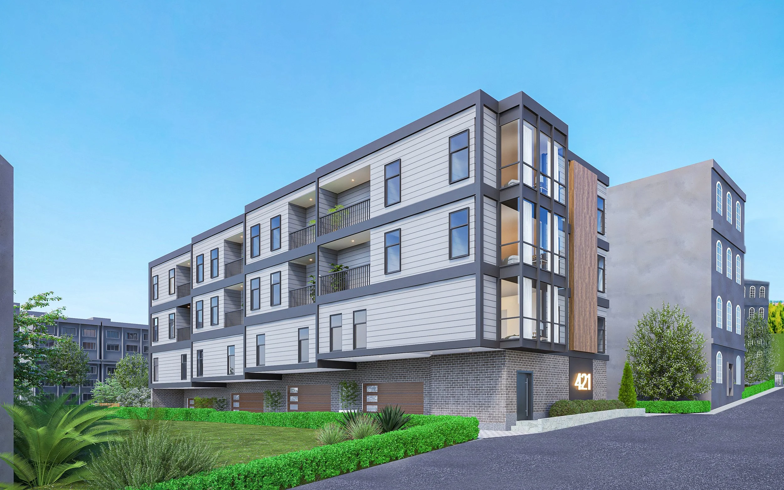 Rendering of a new construction townhouse project in South Boston