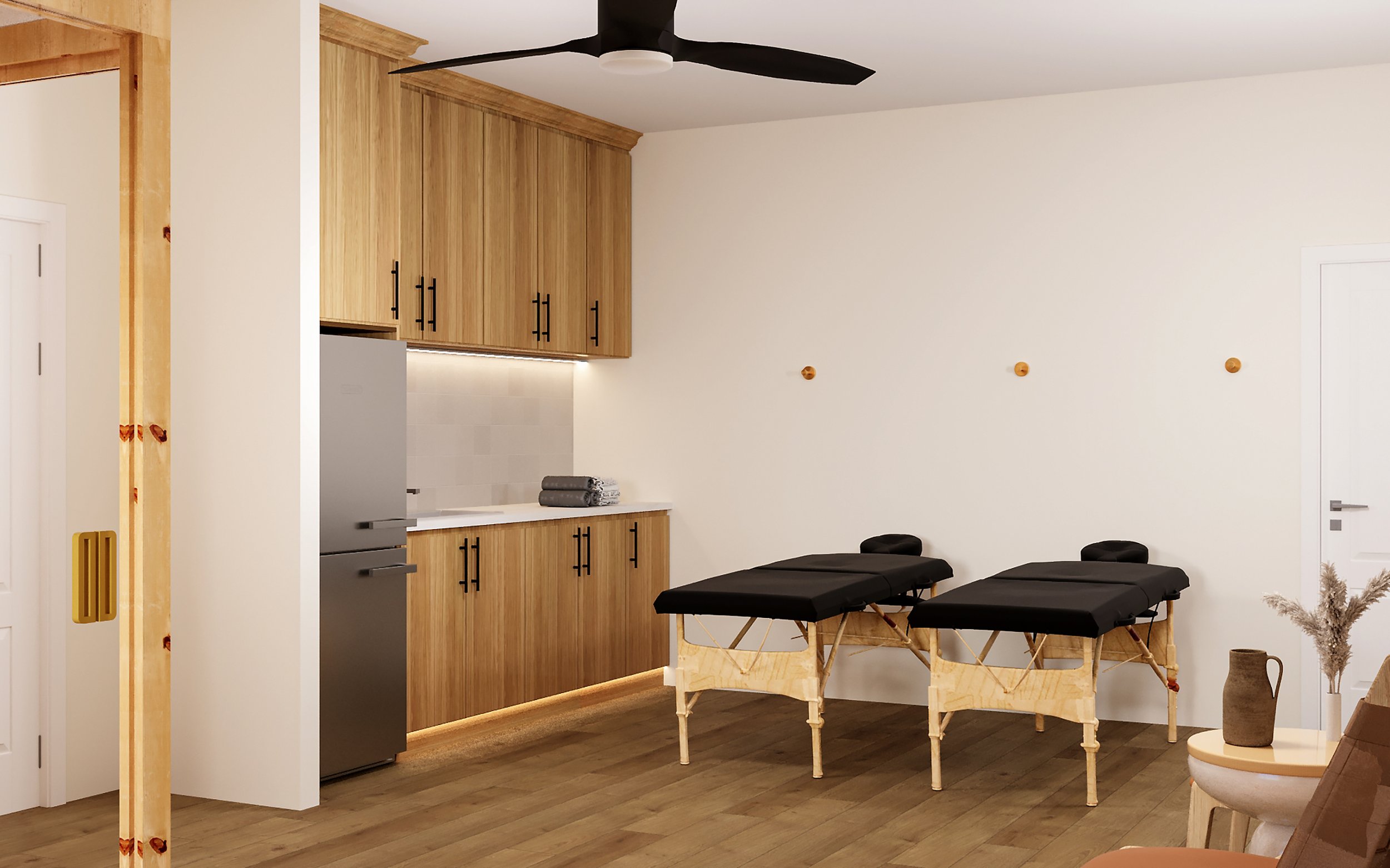 Private wellness room with massage tables — Sun Haven Collection luxury vacation rental amenity.