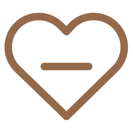 A brown outline of a heart with a horizontal line inside it, resembling a broken or incomplete heart.