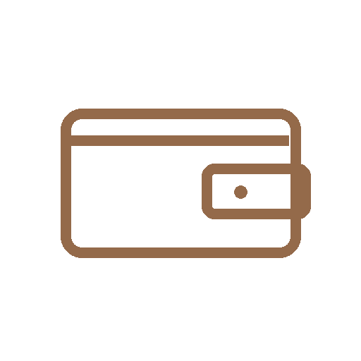 Icon of a brown wallet with a flap and button.