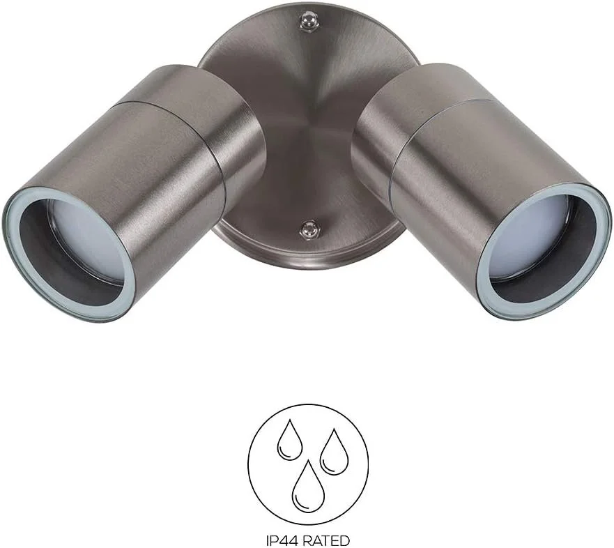 Wall-mounted dual spotlight with weatherproof IP44 rating
