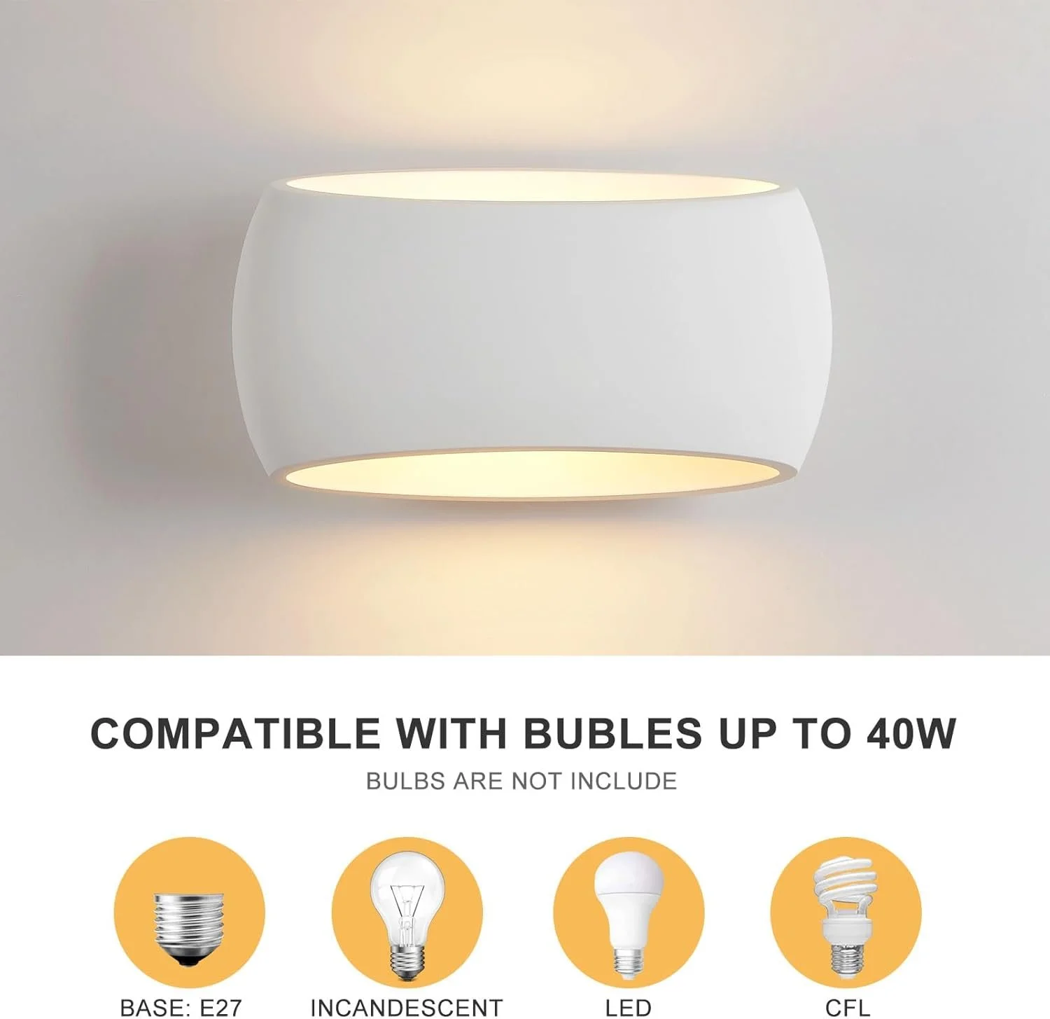 A white ceiling light fixture with a modern round design, diffusing warm light on a neutral wall.