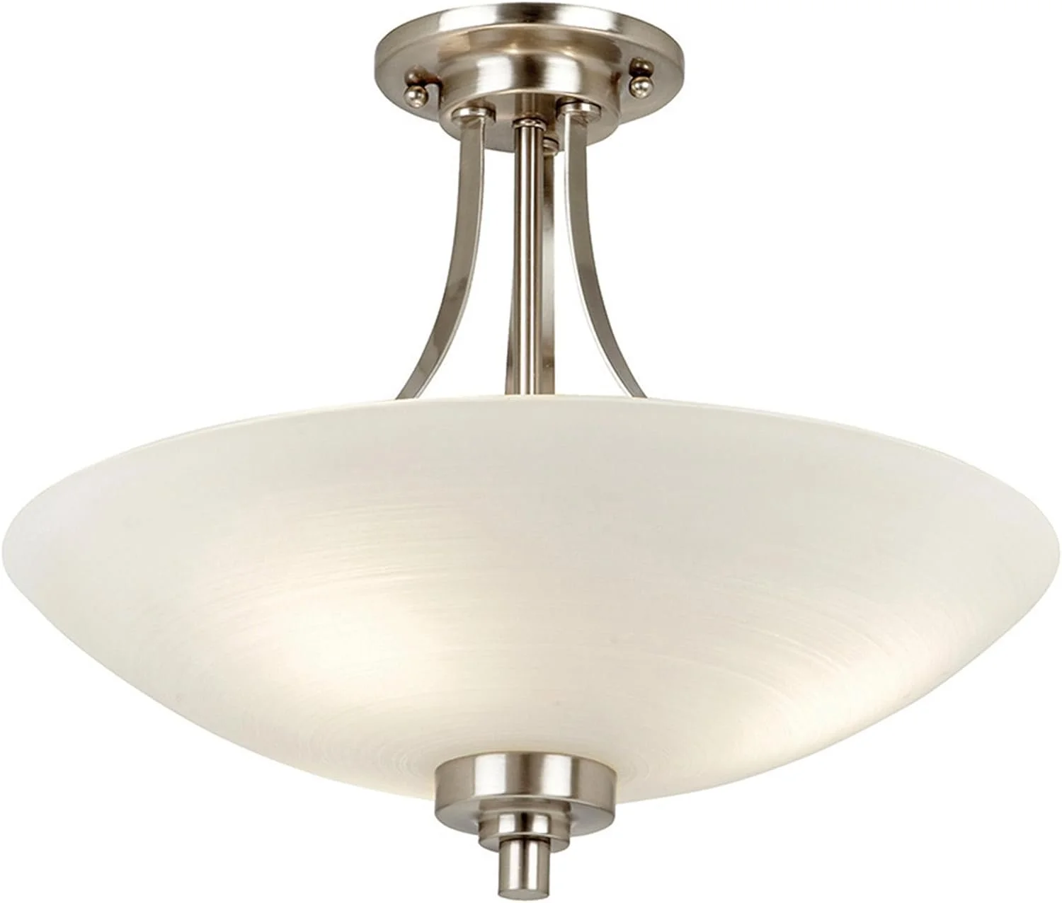 Modern ceiling light fixture with a brushed metal finish and a downward-facing frosted glass shade.