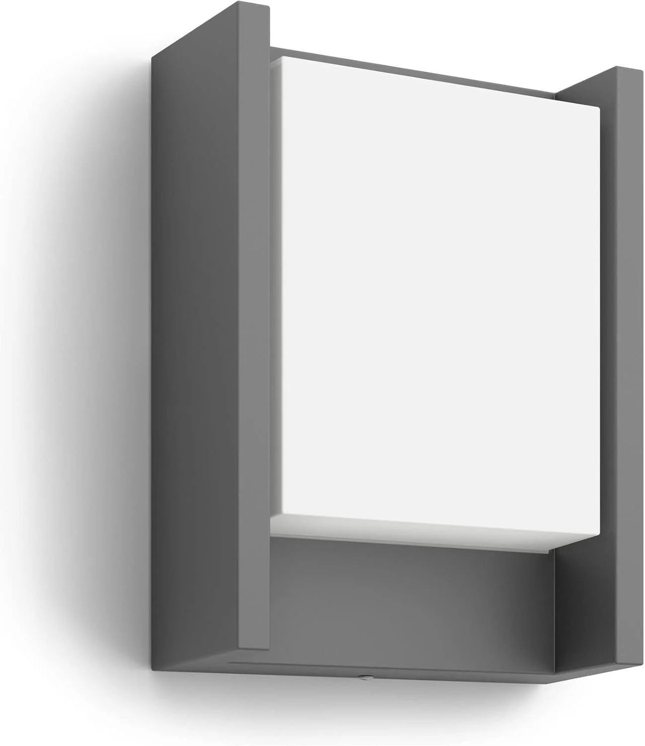 Modern wall-mounted light fixture with a rectangular white light panel and gray frame.