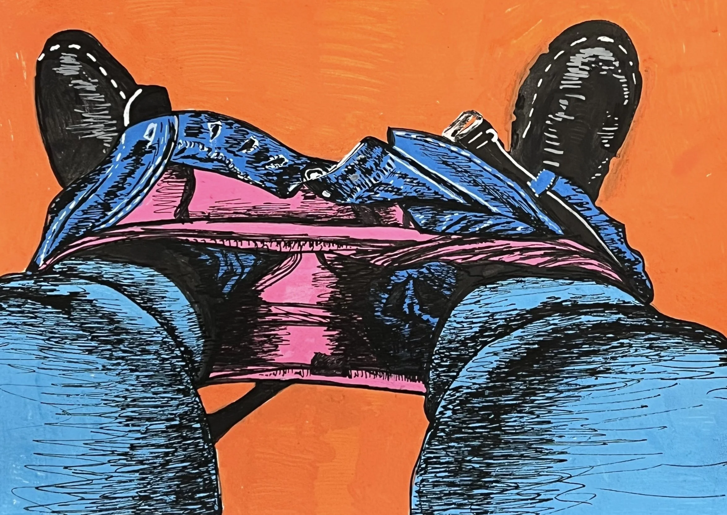 Pants Down
7" x 10"
Acrylic Marker and Pen on Paper