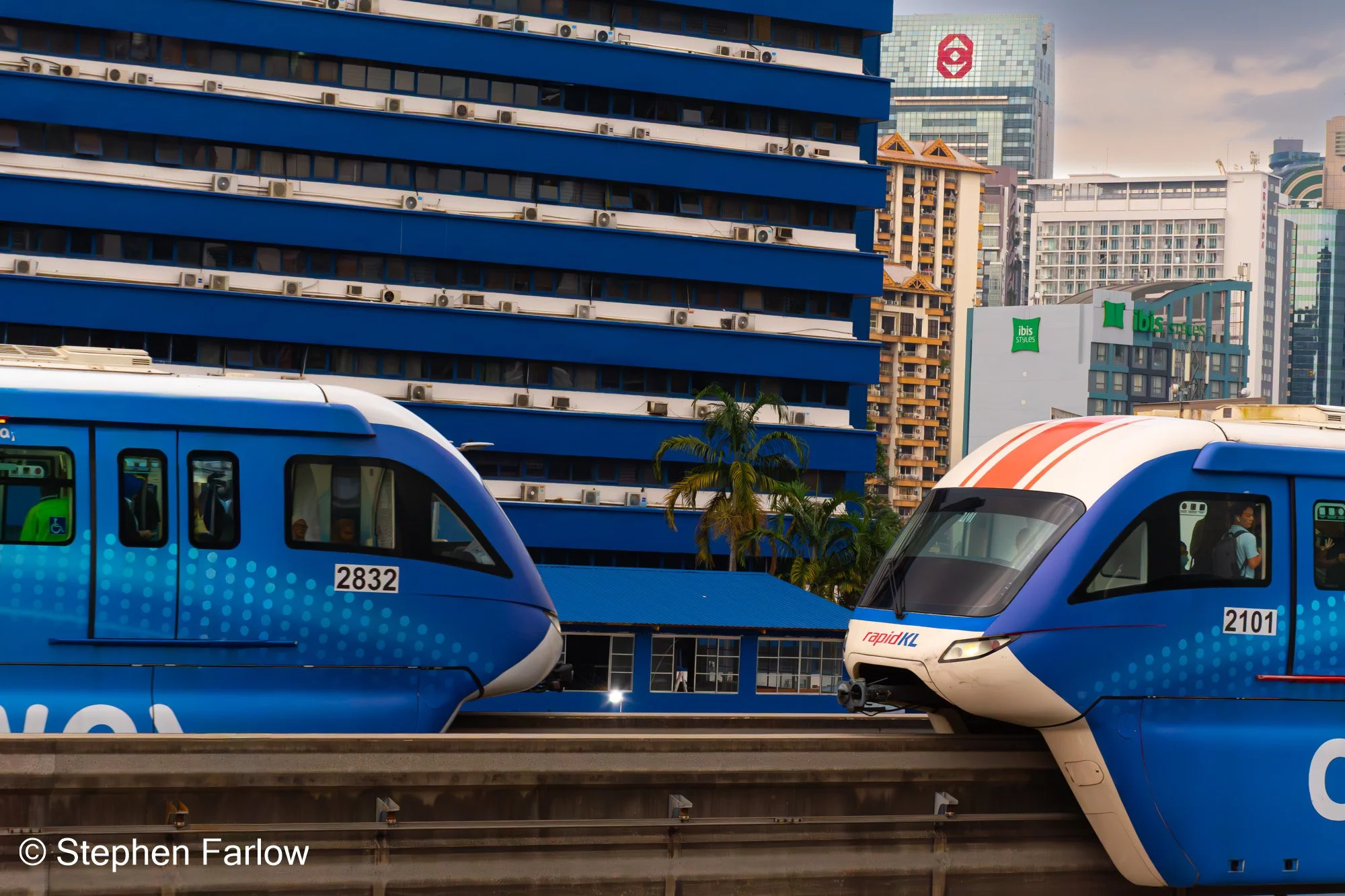 rapid KL Monorail trains passing at Hang Tuah