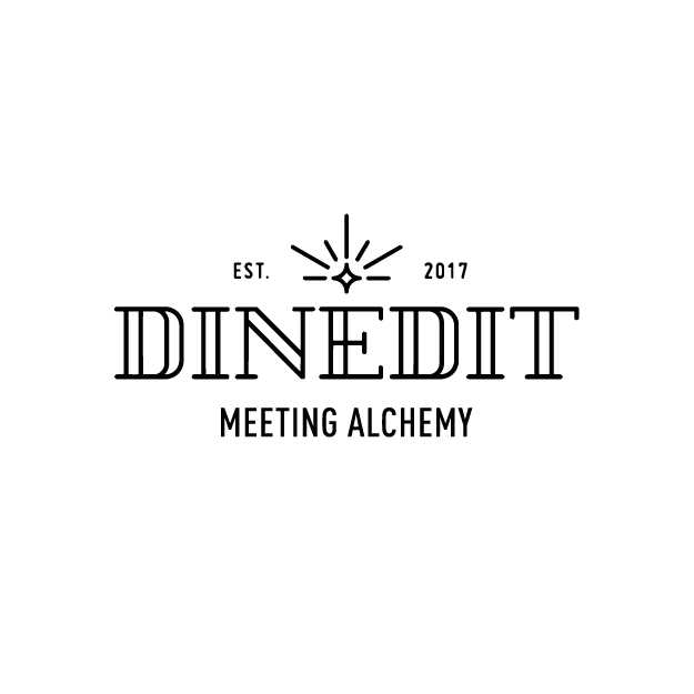 Logo de DINEDIH, une boutique de cannabis, avec une feuille de cannabis stylisée, année 2017, mentionnant 'Meeting Alchemy'.