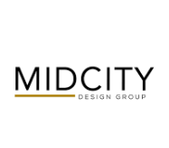 MidCity Design Group logo with black text and a thin gold line underneath