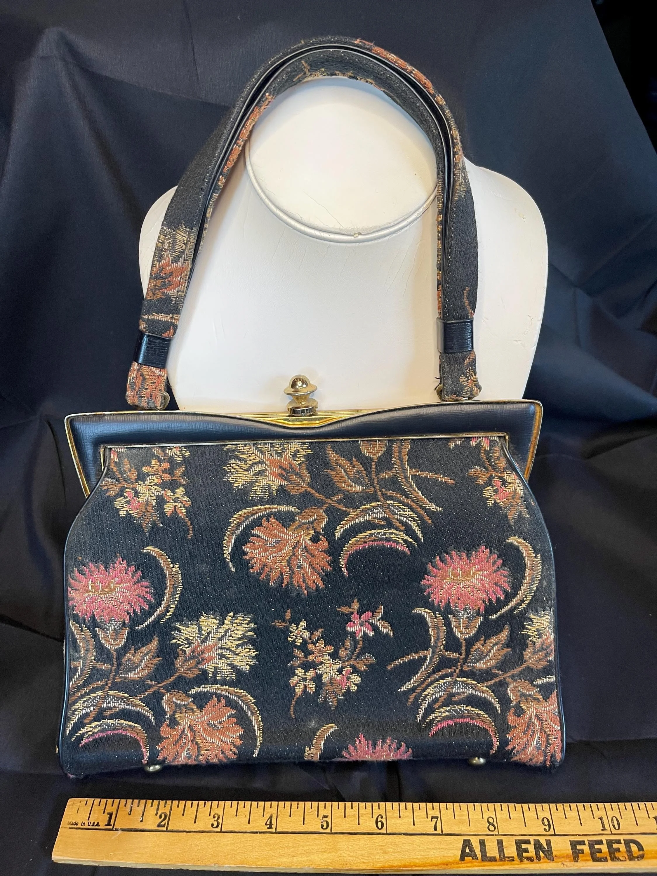 Vintage Mid-Century Floral Tapestry Handbag