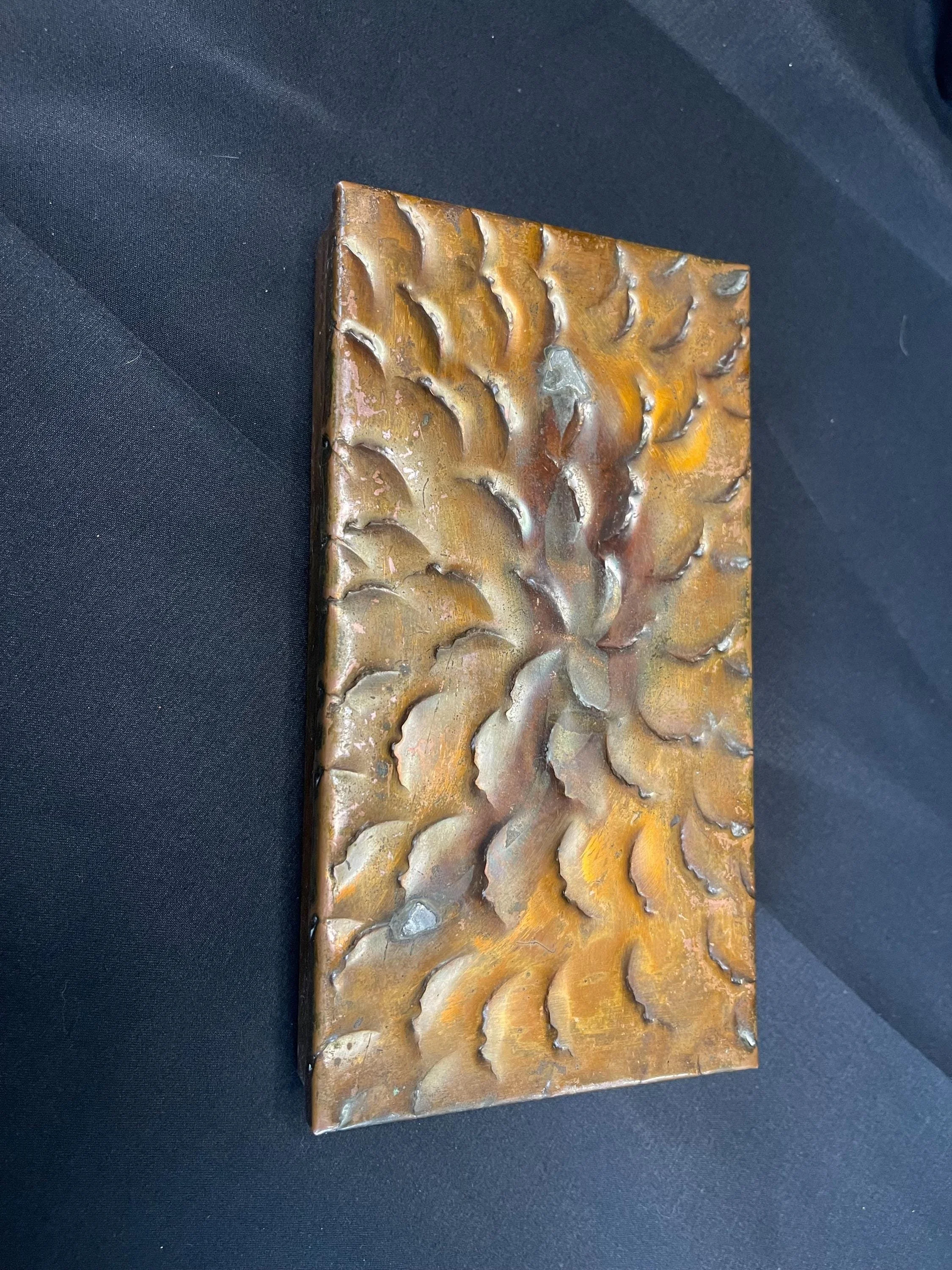Antique Arts & Craft Hand Hammered Solid Copper Box with Lid
