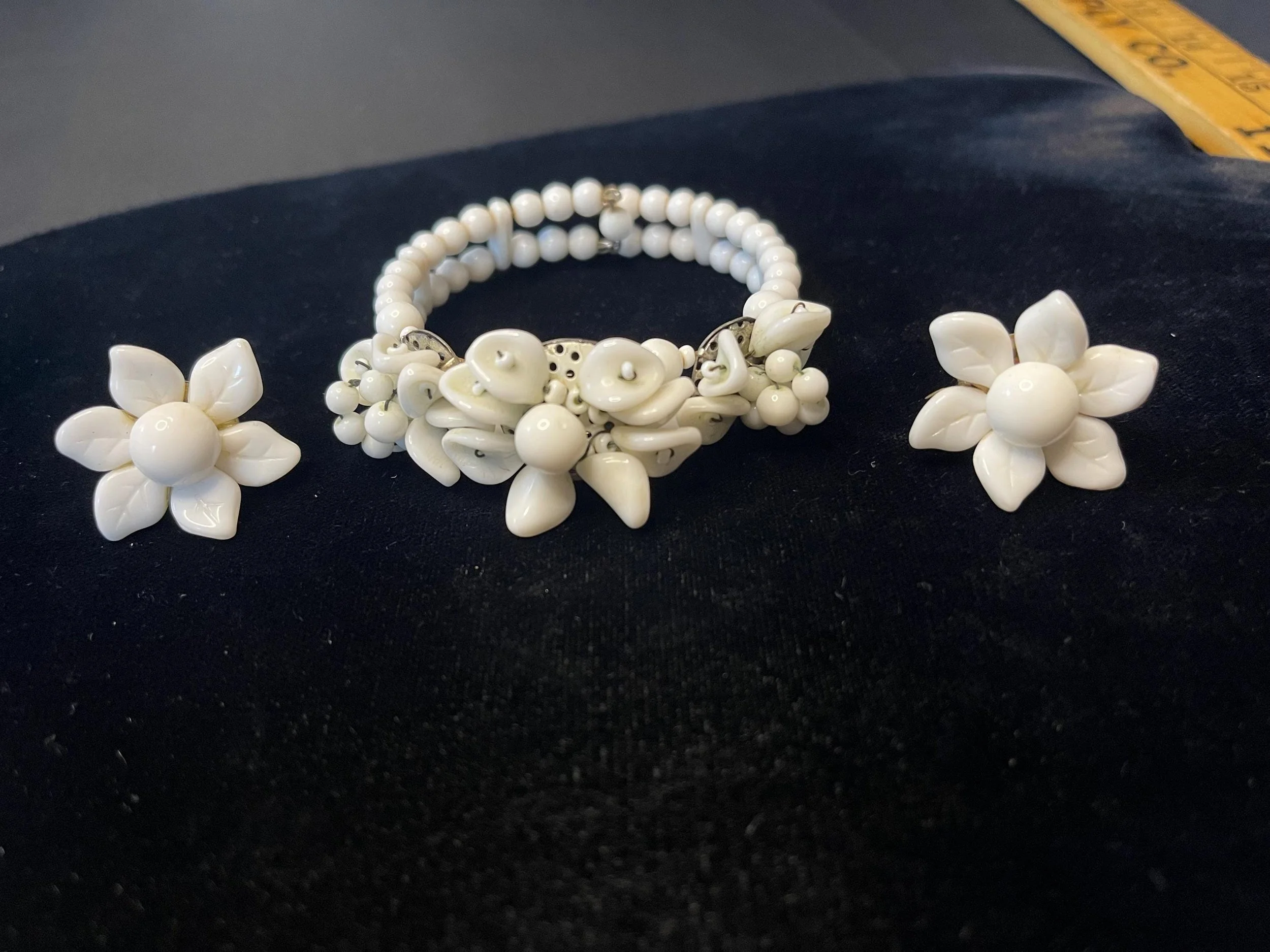 Vintage Early Mid-Century German Milk Glass Bracelet & Earring Set