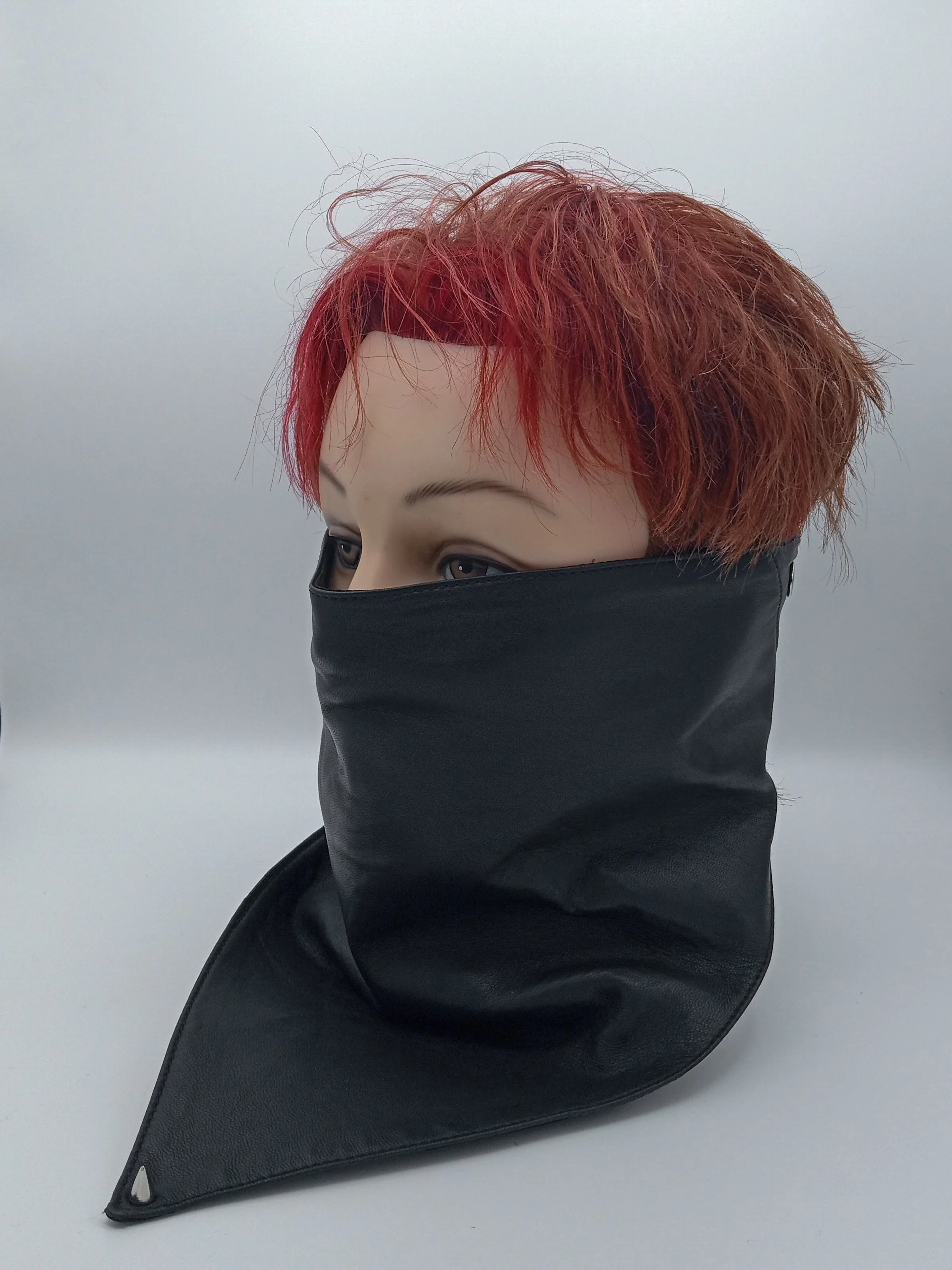 NYC HANDMADE LEATHER BANDANA SILK LINING ADJUSTABLE SILVER SNAPS AND HARDWARE