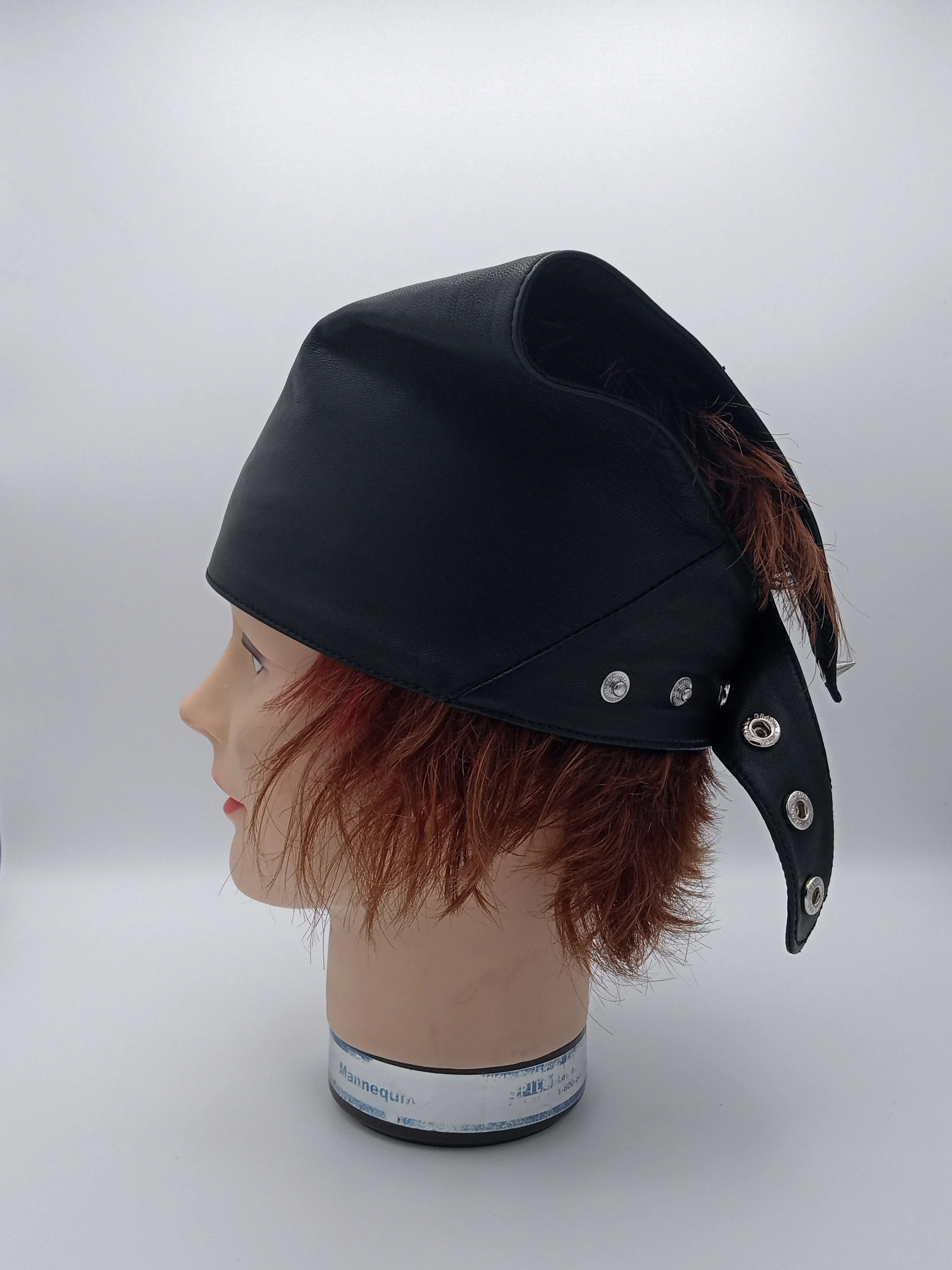 NYC HANDMADE LEATHER BANDANA SILK LINING ADJUSTABLE SILVER SNAPS AND HARDWARE