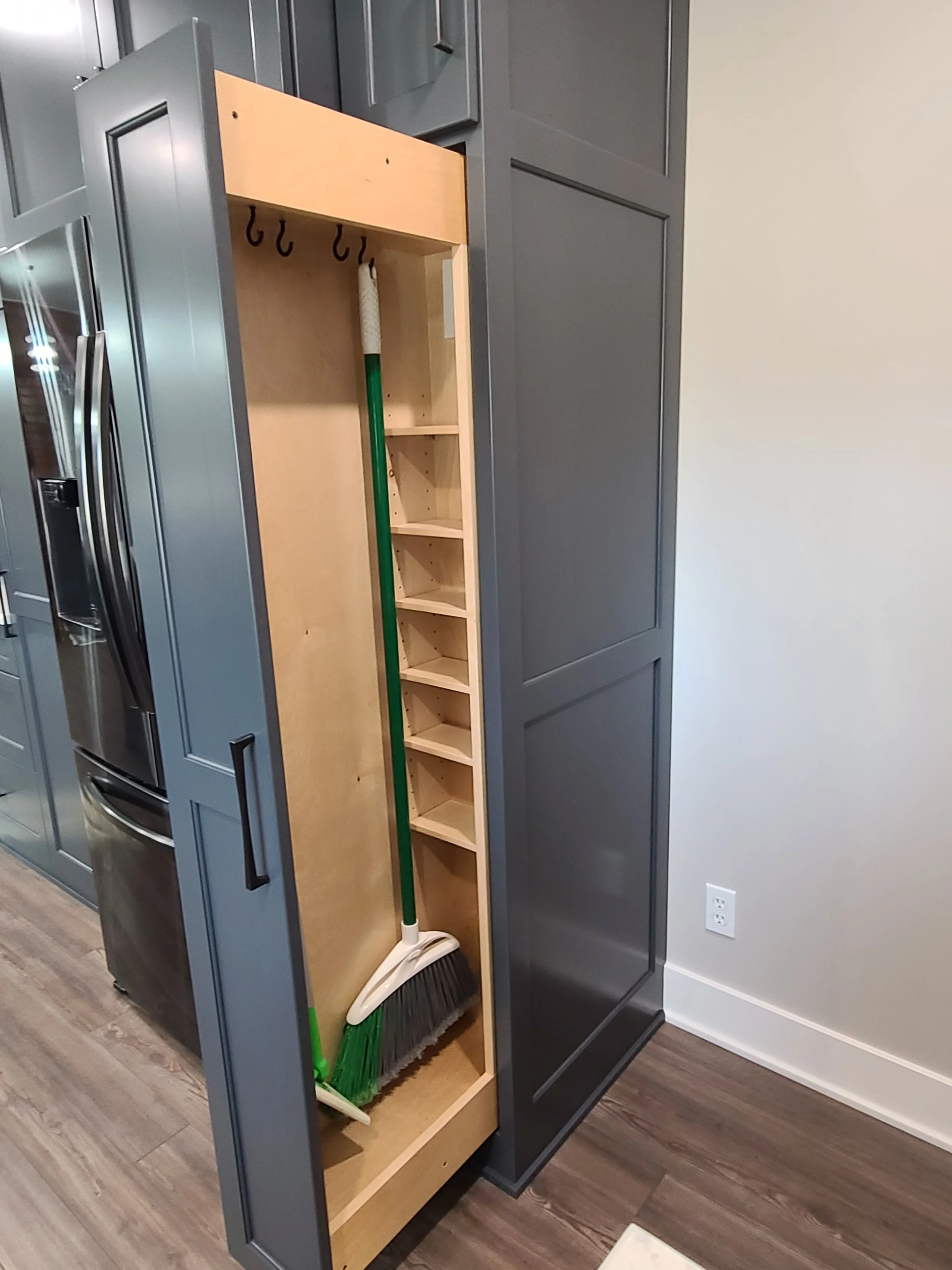 Pull-Out Broom Closet, W/Plug For Vacuum