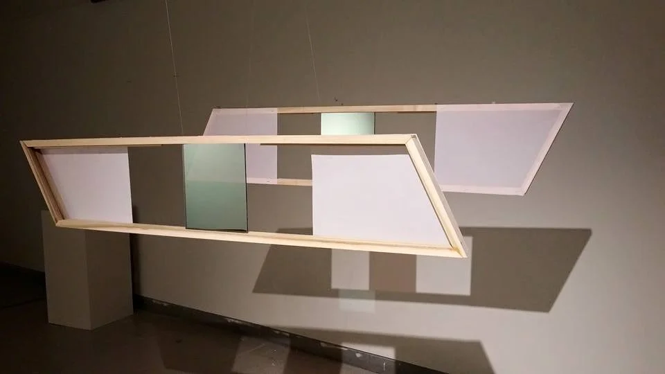 Plane (detail), two panels 5'x1'
Wood, mirror tile and paper
2014