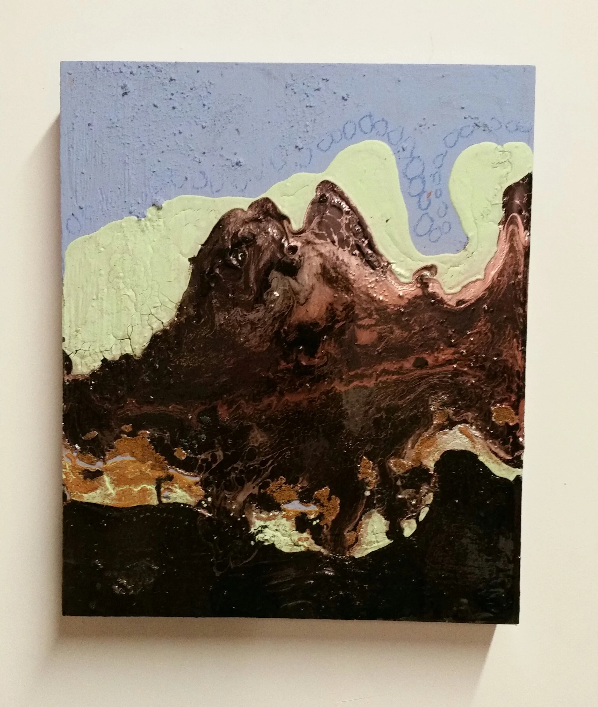 Latex paint, tar, spray paint and wood