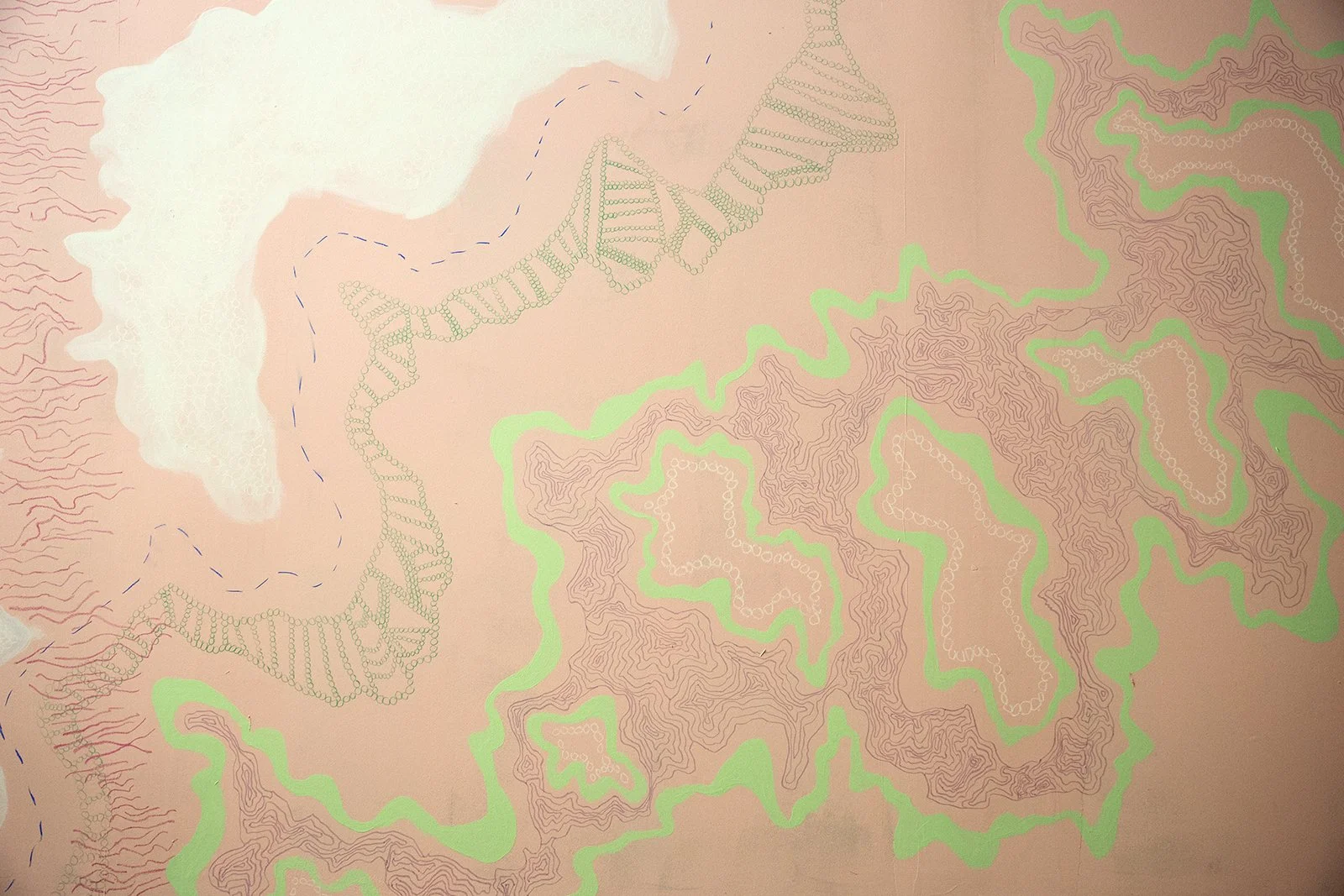 Warehouse Studio Mural, 20'x10'
Pastel, spray paint, ink, pencil and latex paint
2017