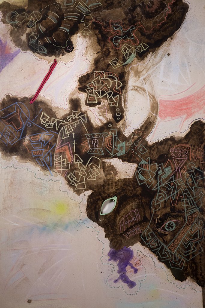 Chutes, 4'x6'
Oil, chalk, ink, pastel, spray paint, zippers and twine
2016