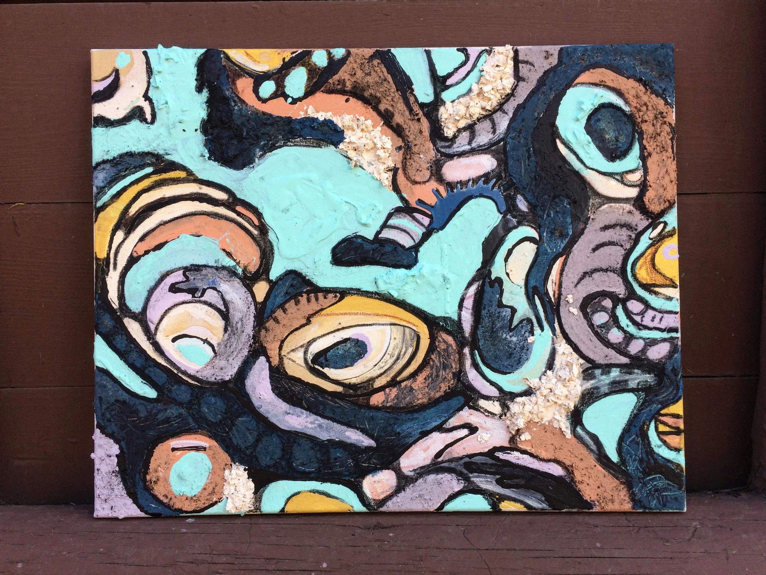 Yellowstone V, 16"x12"
Acrylic, pastel, dirt, charcoal and eggshells
2019