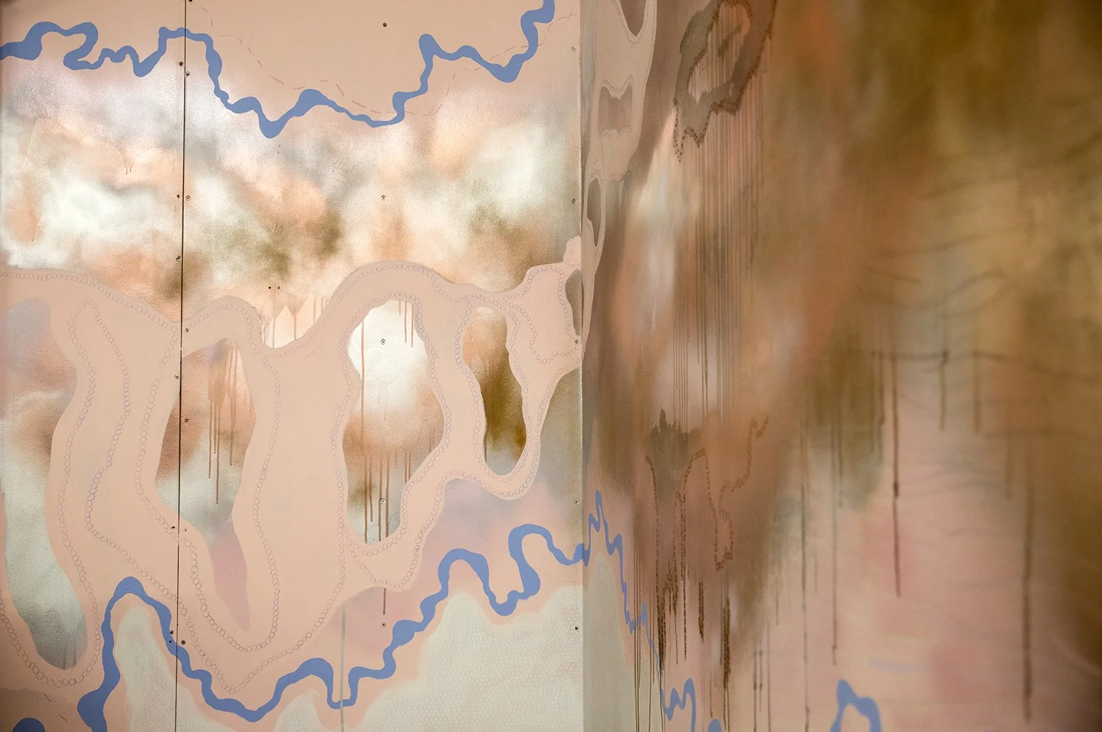 Warehouse Studio Mural, 20'x10'
Pastel, spray paint, ink, pencil and latex paint
2017