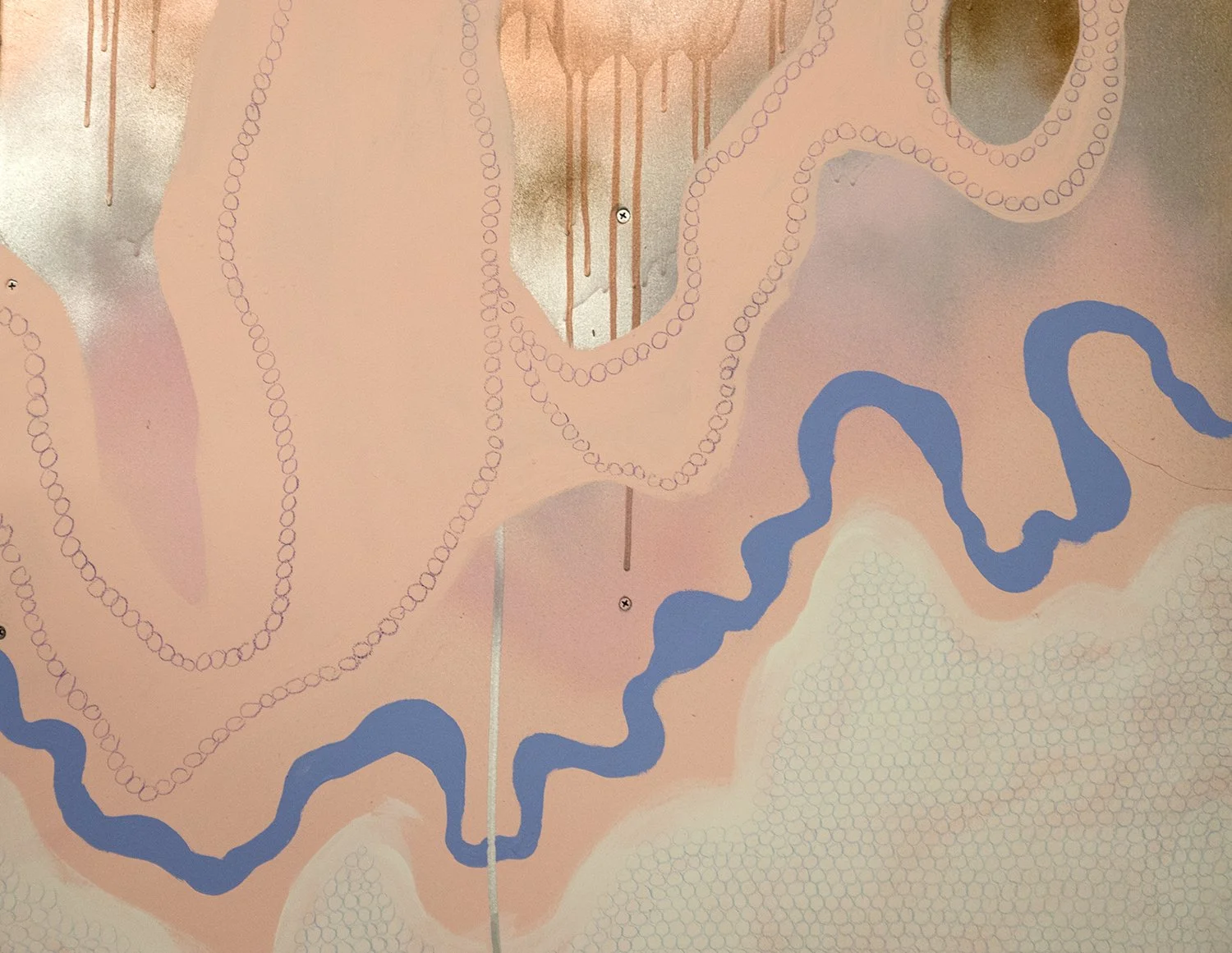 Warehouse Studio Mural, 20'x10'
Pastel, spray paint, ink, pencil and latex paint
2017