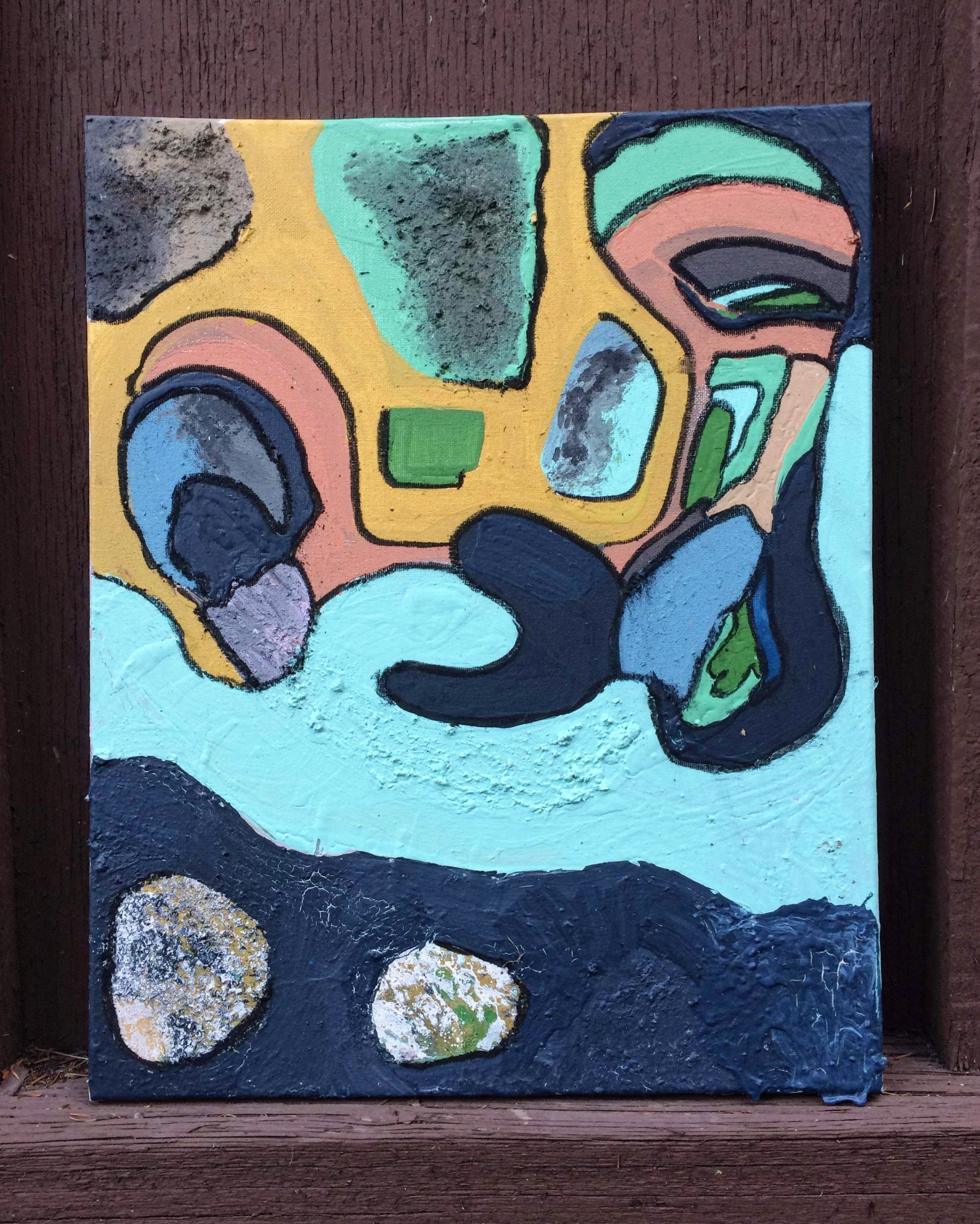 Yellowstone III, 16"x12"
Acrylic, pastel, dirt, charcoal and eggshells
2019