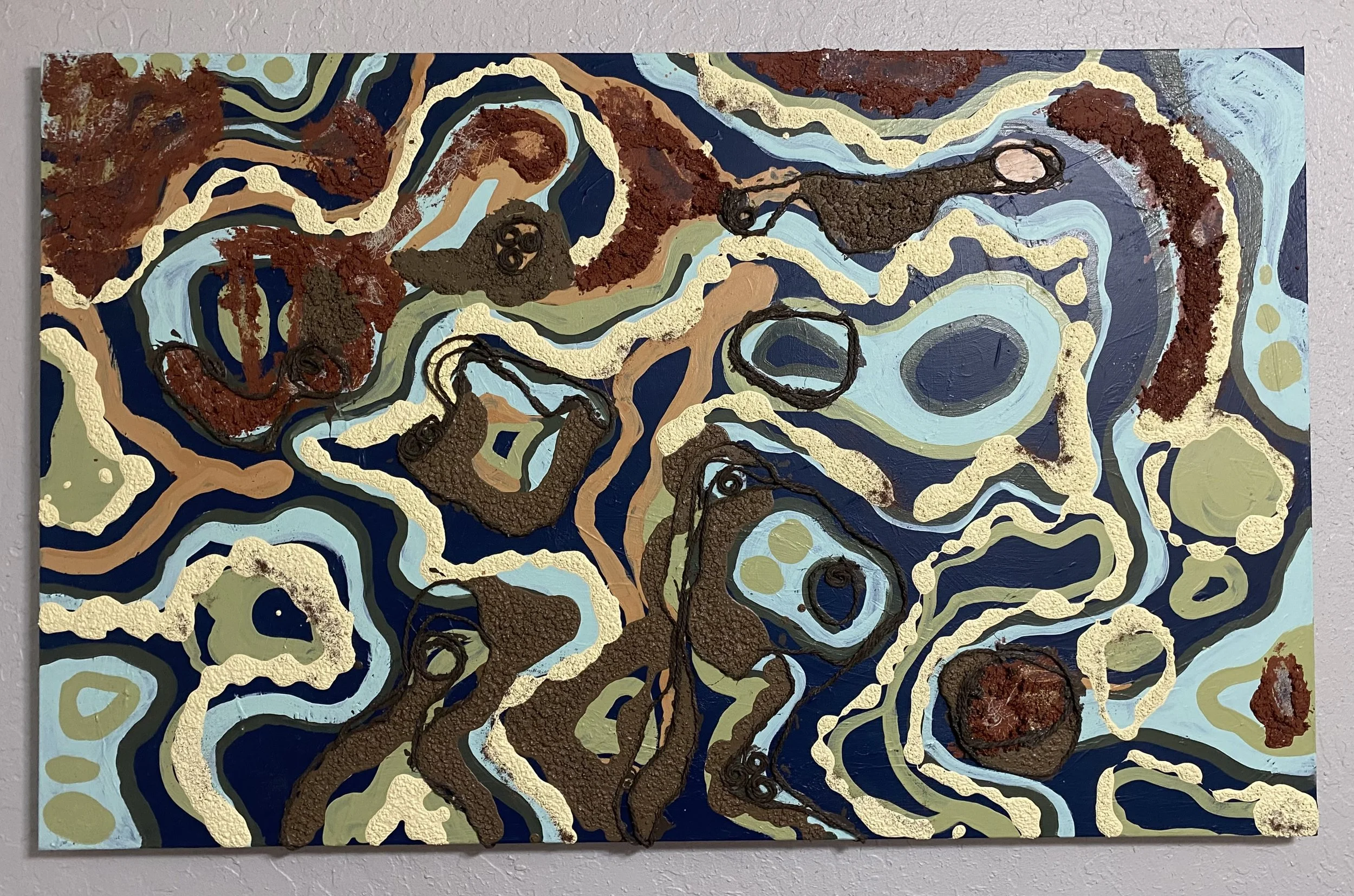 Rodeo, 40"x24"
Latex paint, twine, clay and crushed flowers
2025