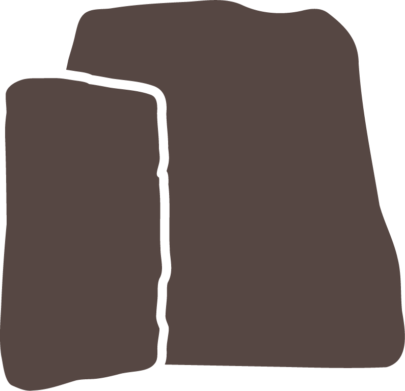 Outline drawing of three large rocks or boulders.