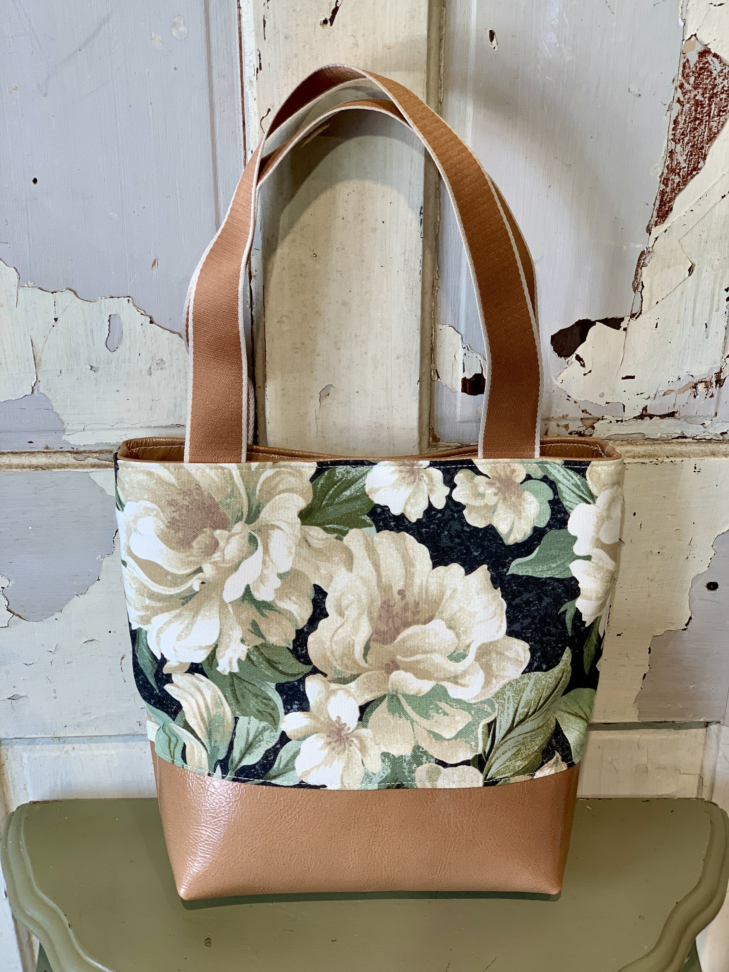 Canvas and Leather Tote - Floral