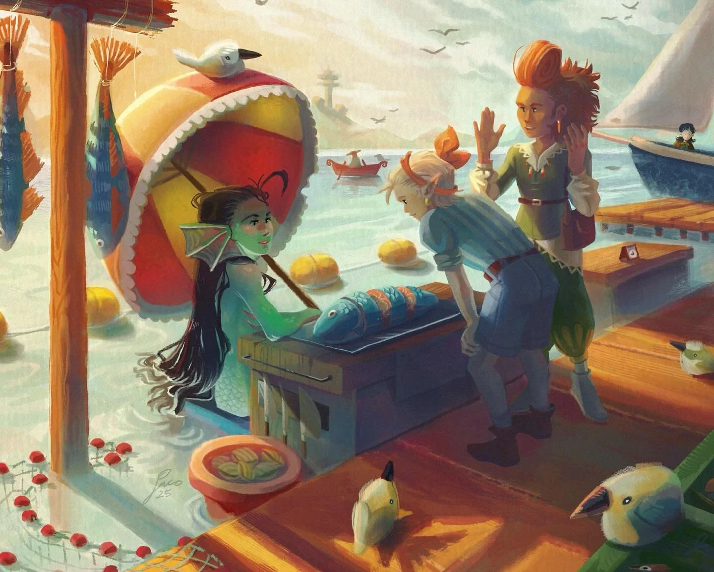 🐟The Fish Market 🐟

Another Sparrow and Gale piece for the books! This time they&rsquo;re out doing some last minute shopping on the docks. Tonight&rsquo;s Menu: Fish. So why not pick up a fresh one from your local mermaid vendor?

I loved the idea