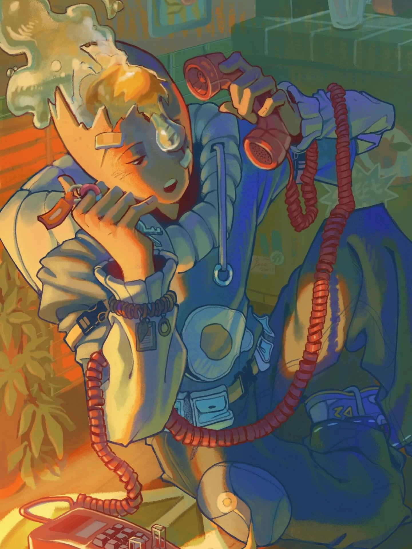 🌅🥚Morning shift at the smoothie shop 🍊✨

Egghead (name pending) is probably on a phone call with his boss who&rsquo;s running late in opening up shop.
&ldquo;The smoothies won&rsquo;t make themselves!&rdquo;

I imagine this guy to bring the same c