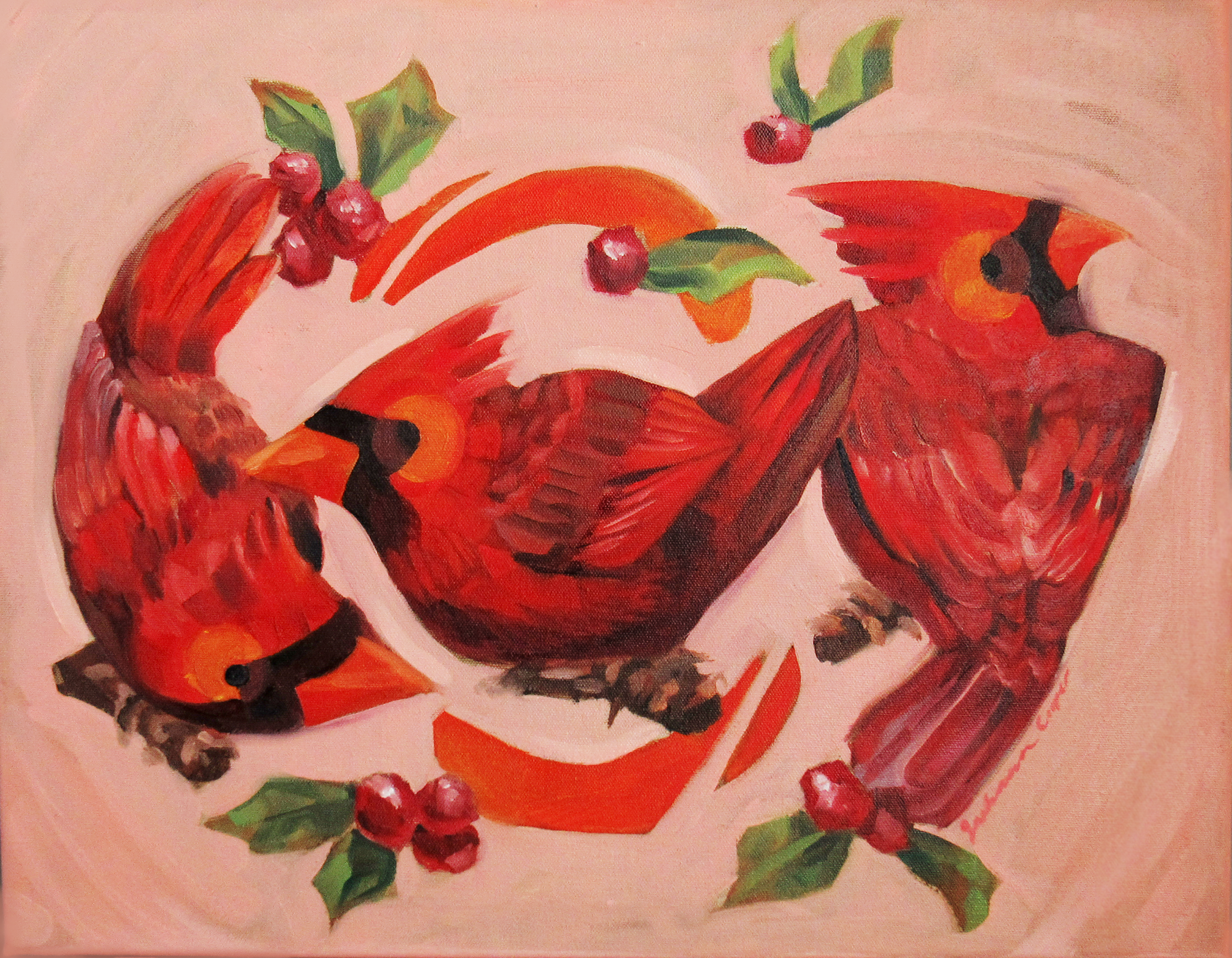 Cardinal, oil on canvas, 16"x20"