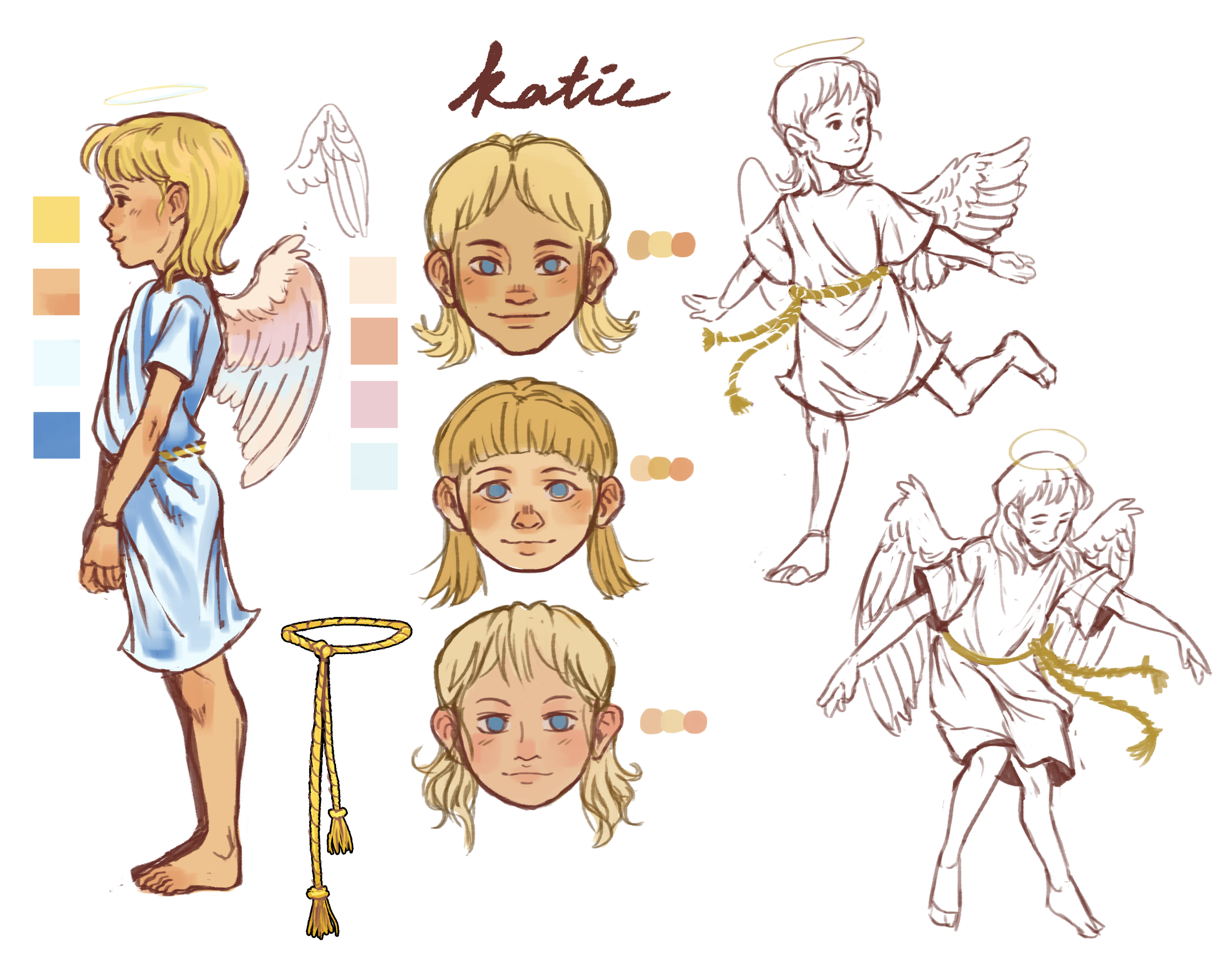 Rough sketches of an angel and various faces