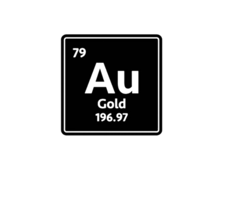 A graphical representation of the periodic table element gold, including its symbol 'Au', atomic number 79, and atomic weight 196.97.