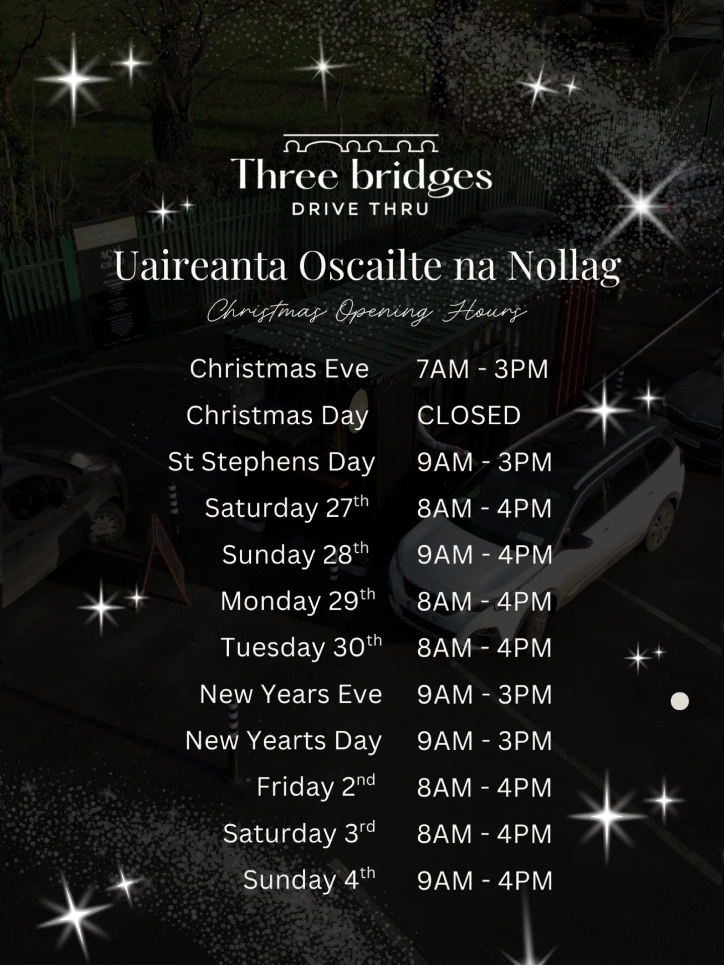 Uaireanta Oscailte na Nollag 🎄
Christmas Opening Hours 🎄
Nollaig Shona daoibh go l&eacute;ir! 🎅
