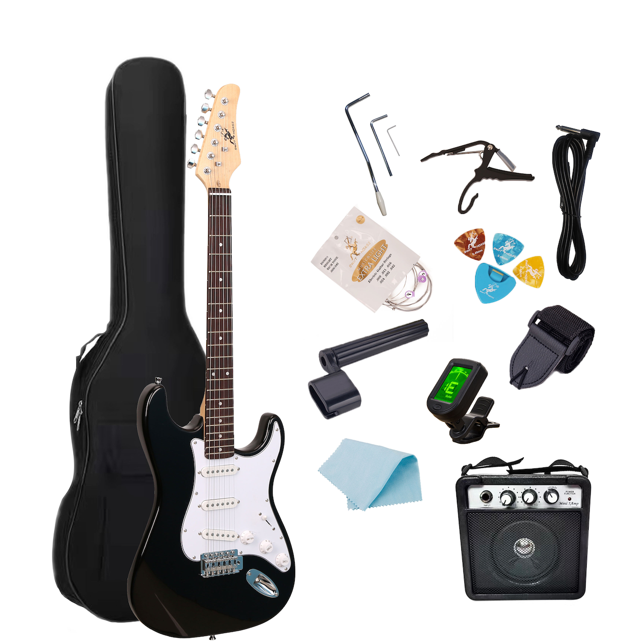 ST-Style Electric Guitar in Black Finish – Complete Beginner Combo 🎸