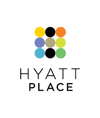Colorful hexagon-shaped graphic above the text 'HYATT PLACE' in bold black letters.