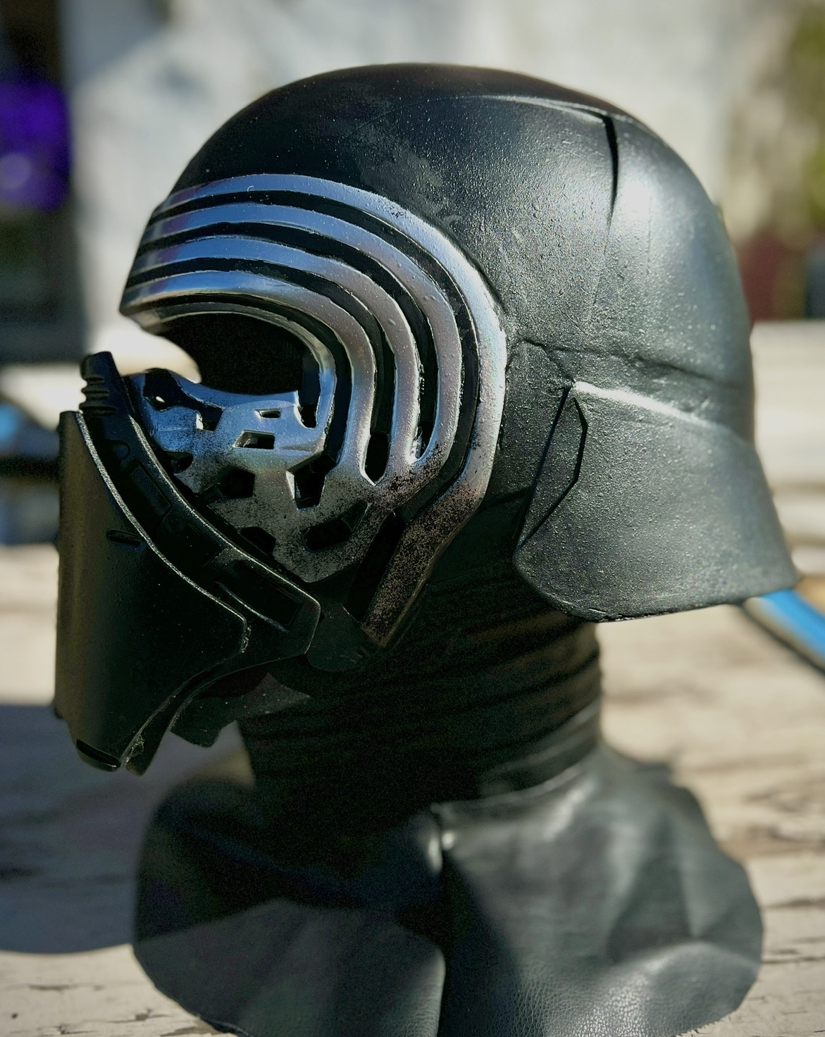 The helmet for my Kylo Ren costume, Here after a full stripping and repaint years after it's original construction.