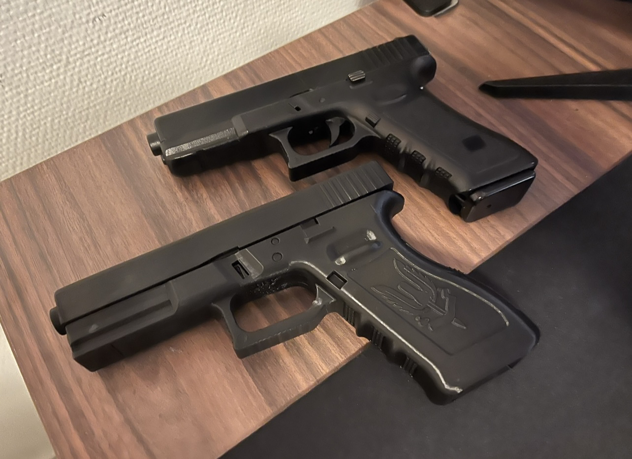 3D Printed Glock Replica made on my printer as a comission for a classmate. Ended up being used in several short films.