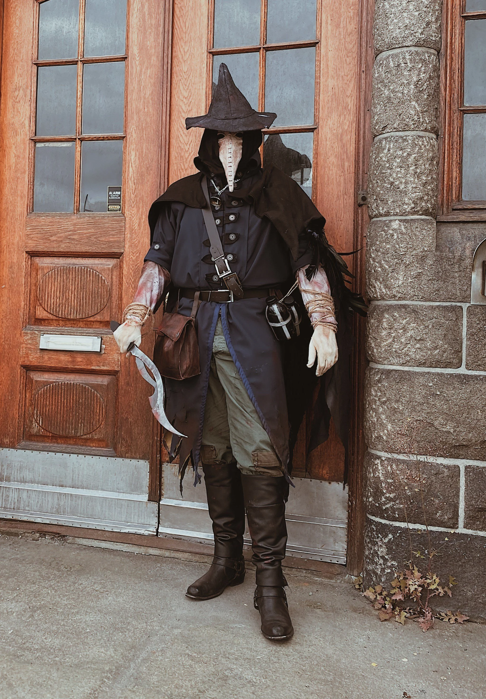 Eileen the Crow from Bloodborne (2015) Sewn by hand, featuring lasercut swords designed by me, and a mask handsculpted from FoamClay.